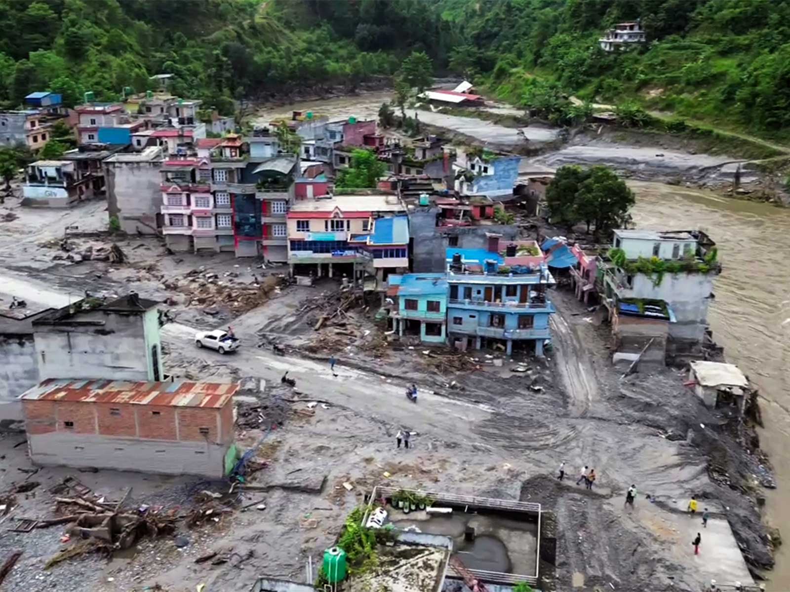 A drone view of the devastation in the Nepal due to flood (Photo/ANI) A drone view of the devastation in the Nepal due to flood (Photo/ANI)