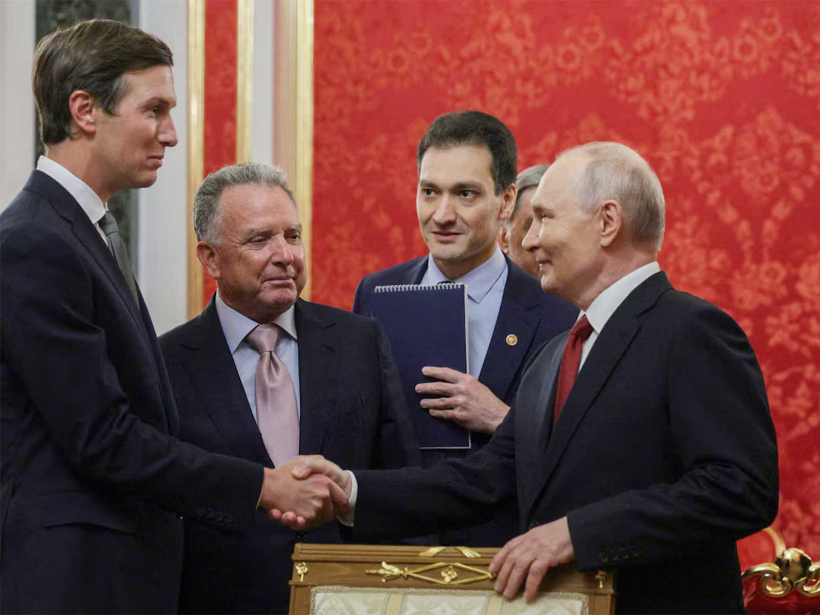 Russian President Vladimir Putin welcomes Jared Kushner, US President Donald Trump's son-in-law, and US Special Envoy Steve Witkoff during their meeting at the Kremlin in Moscow, Russia. (Photo/Reuters)
