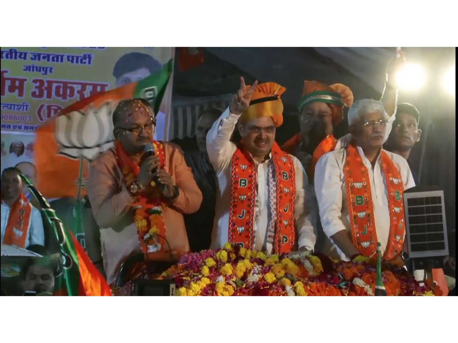 Rajasthan CM Bhajanlal Sharma during a roadshow in Jodhpur ahead of civic polls. (Photo/ANI) Rajasthan CM Bhajanlal Sharma during a roadshow in Jodhpur ahead of civic polls. (Photo/ANI)
