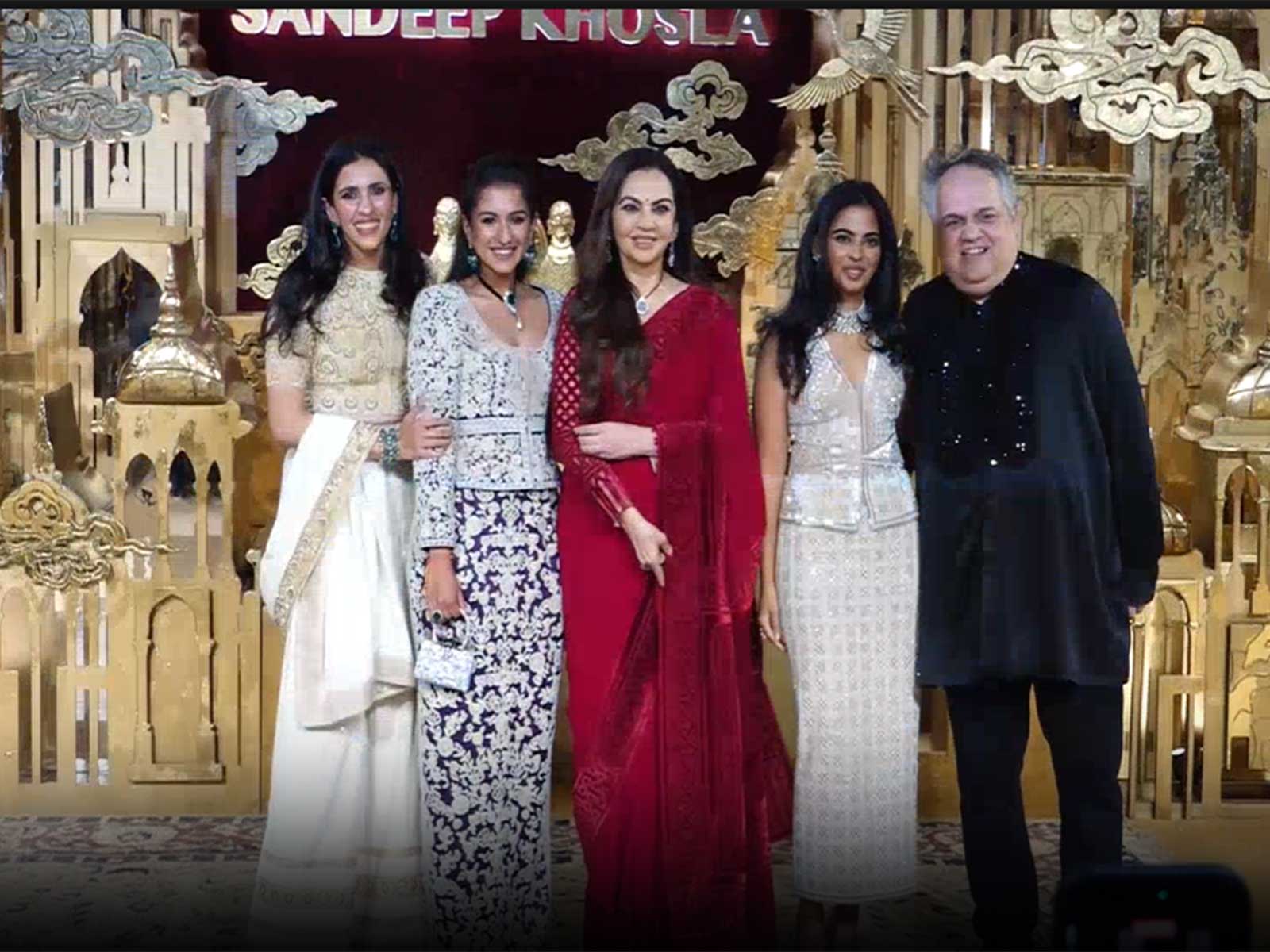 Nita Ambani, Isha, Radhika and Shloka at Abu Jani Sandeep Khosla’s 40th year bash (Photo/ANI)