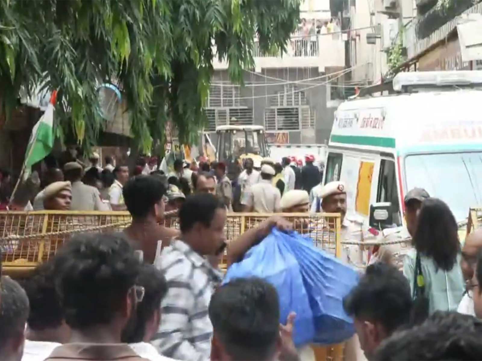 An ambulance at the rescue site in Satya Niketan, Delhi (Photo/ANI)