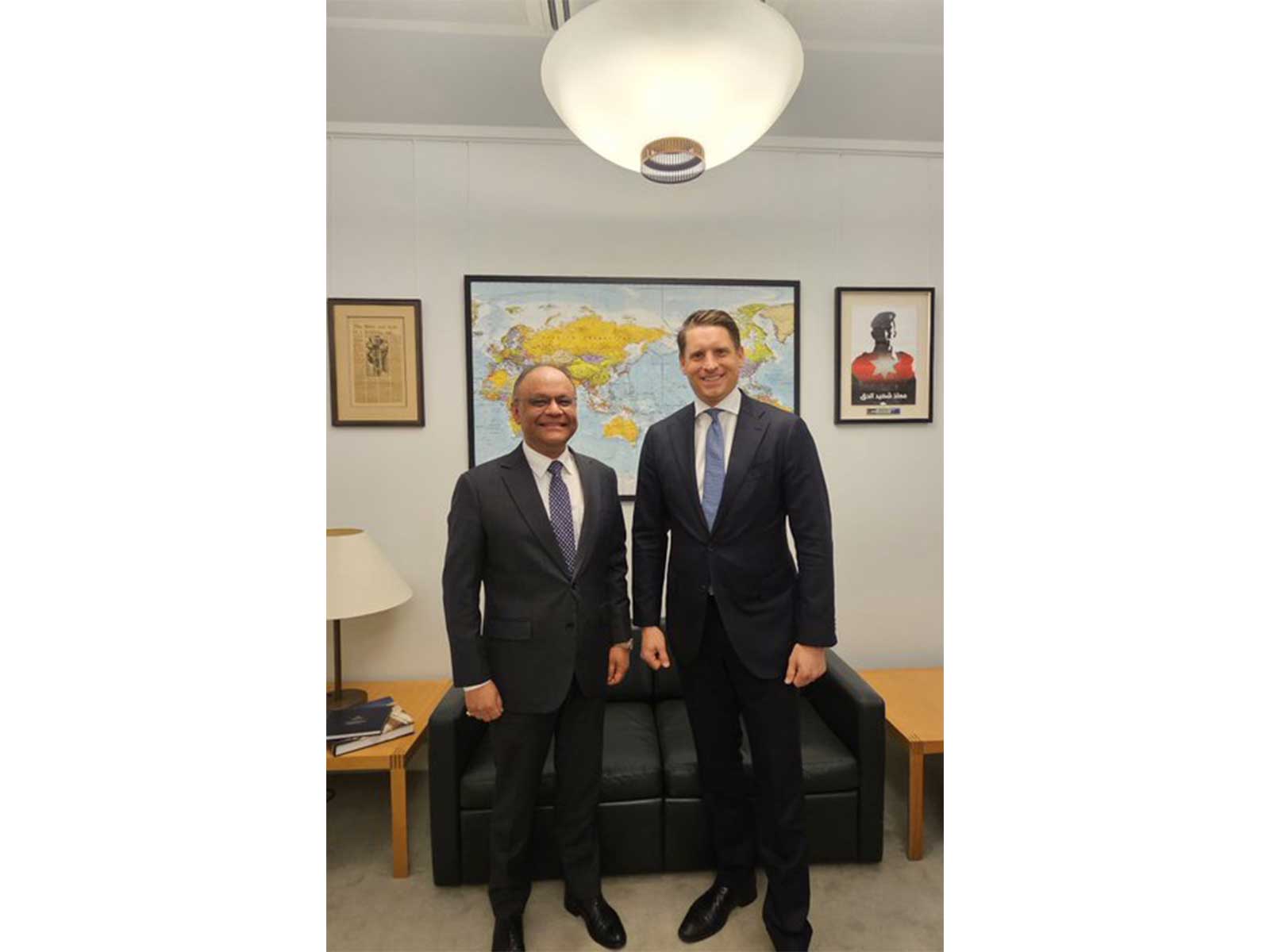 Indian High Commissioner Nagesh Singh with Deputy Leader of the Opposition in Australia’s House of Representatives and Shadow Minister for Industry and Sovereign Capability, Andrew Hastie. (Photo: X/@HCICanberra)