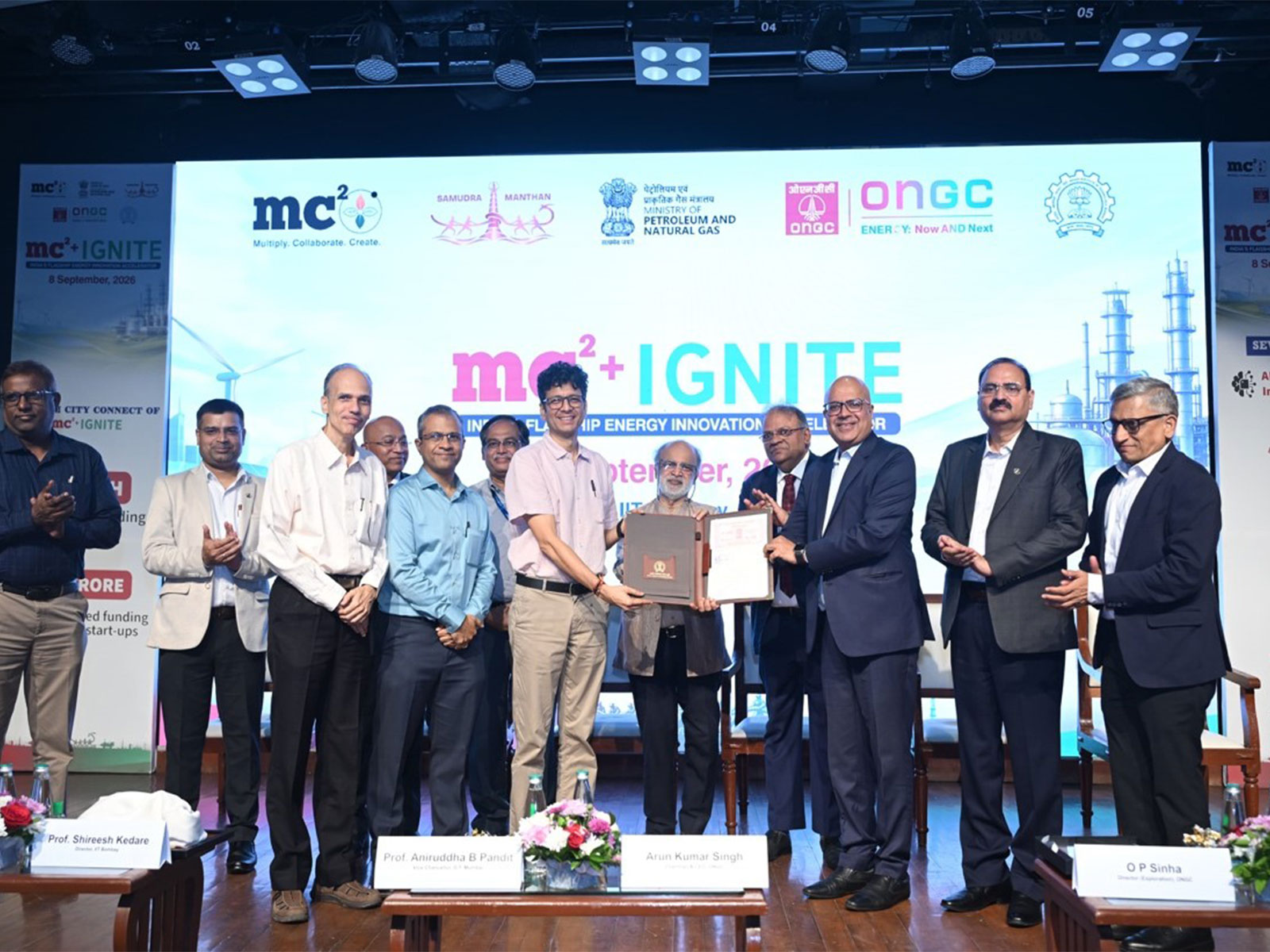 Tripartite MoU between MC²+ Foundation, IIT Bombay and SINE, IIT Bombay, signed during the MC²⁺ Ignite Mumbai City Connect on 8 September. (Photo/ONGC) Tripartite MoU between MC²+ Foundation, IIT Bombay and SINE, IIT Bombay, signed during the MC²⁺ Ignite Mumbai City Connect on 8 September. (Photo/ONGC)