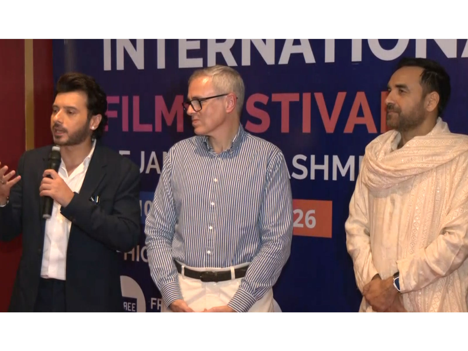 L-R Divyendu, Omar Abdullah and Pankaj Tripathi (Photo/ANI)