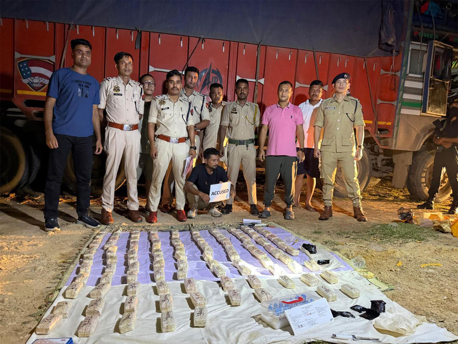 Cachar Police with seized drugs (Photo/Cachar District Police)
