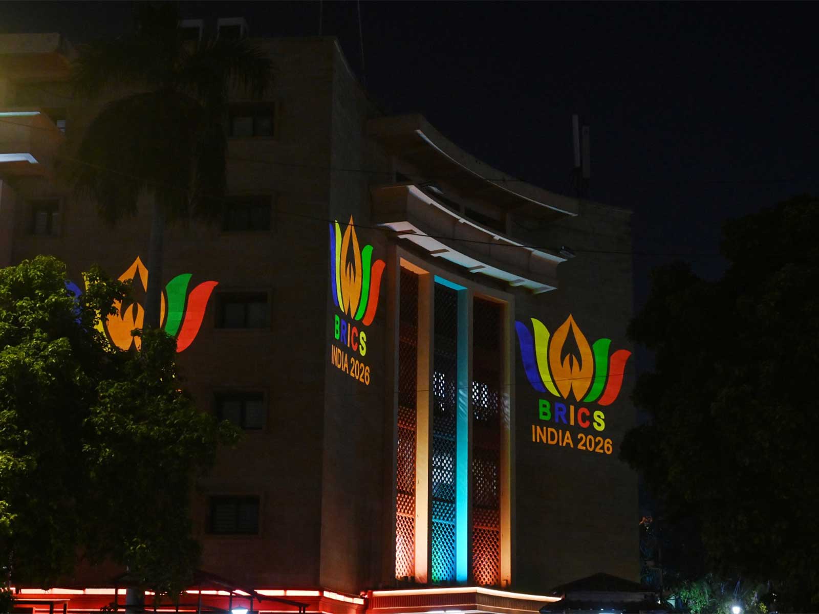 Rail Bhavan illuminates with decorative lighting and projection displays ahead of the BRICS India Summit 2026 (Photo/ANI) Rail Bhavan illuminates with decorative lighting and projection displays ahead of the BRICS India Summit 2026 (Photo/ANI)