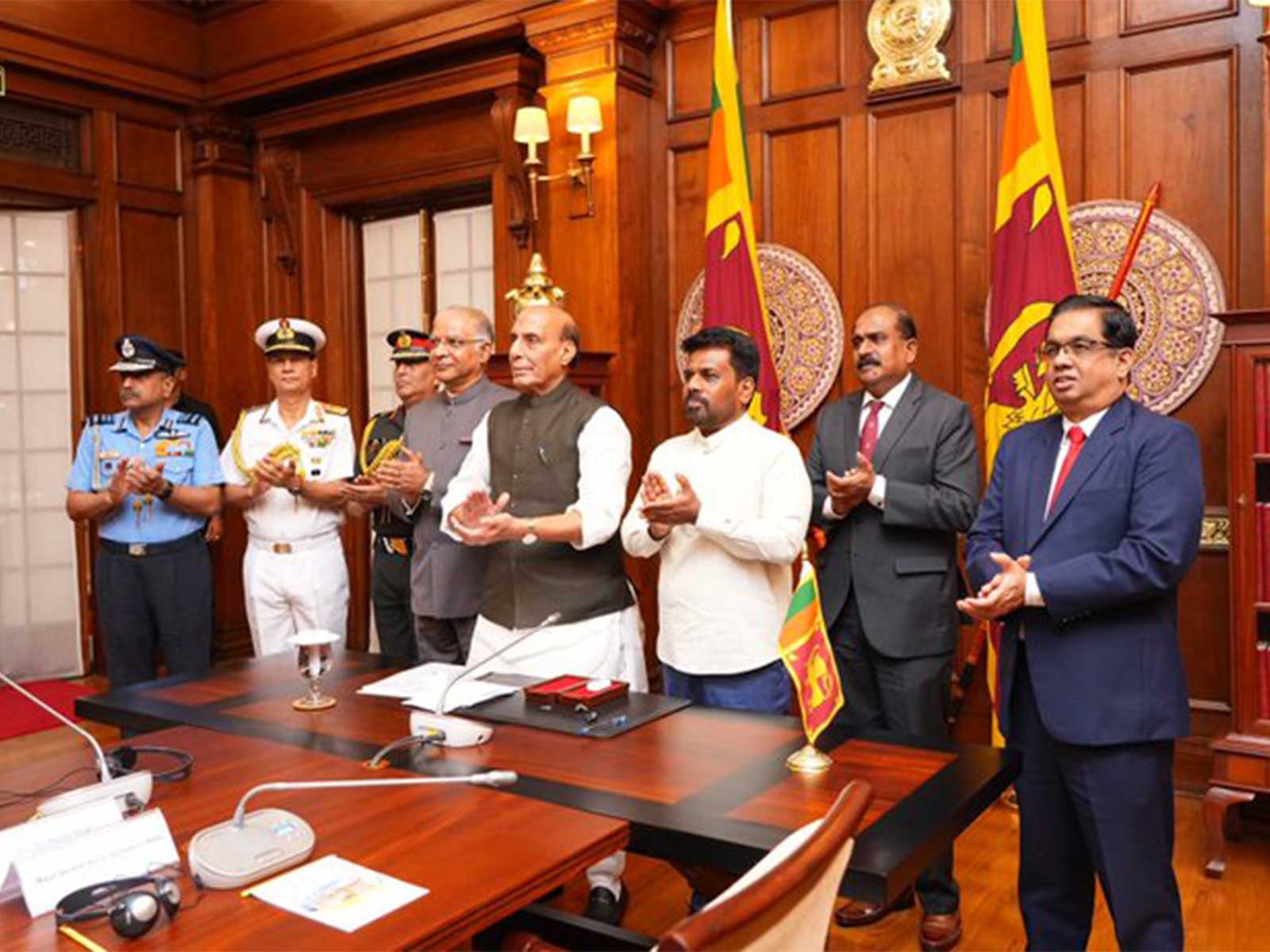 Defence Minister Rajnath Singh with Sri Lankan President Anura Kumara Dissanayake and delegates during his visit to Colombo. (Photo: X/@rajnathsingh) Defence Minister Rajnath Singh with Sri Lankan President Anura Kumara Dissanayake and delegates during his visit to Colombo. (Photo: X/@rajnathsingh)