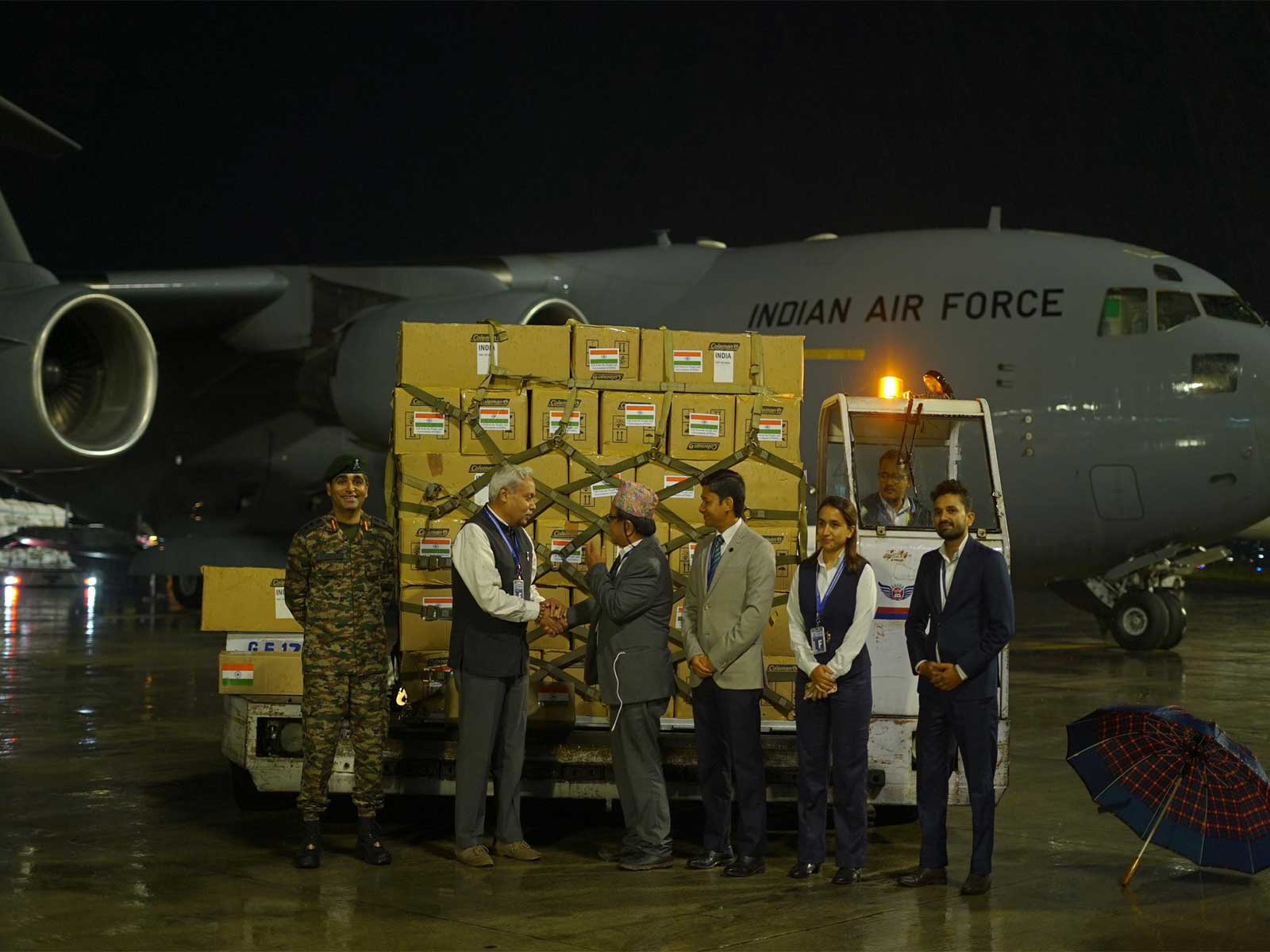 Eighth flight with 35 tonnes of relief supplies arrives to flood-hit Nepal from India (Photo/X@navsri6619)