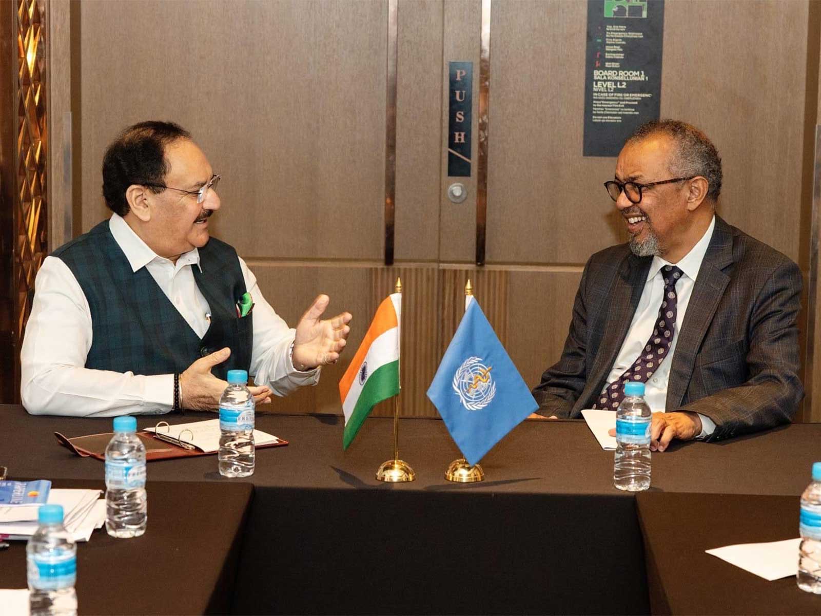 Health Minister JP Nadda and WHO Director-General Tedros Adhanom Ghebreyesus (Photo/X@DrTedros)