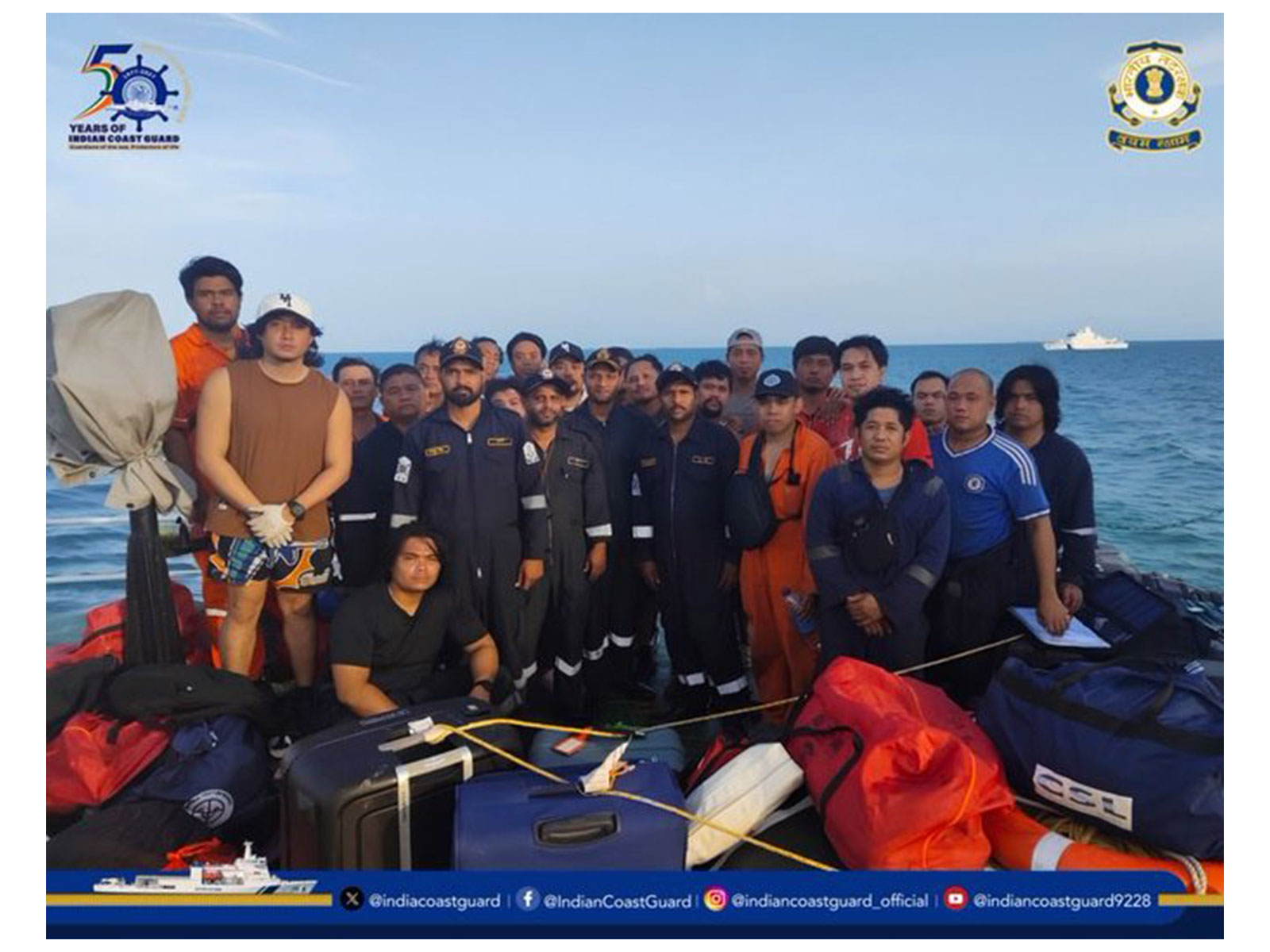 Twenty-one crew members were rescued after two merchant vessels collided off Kandla. (X/IndiaCoastGuard)