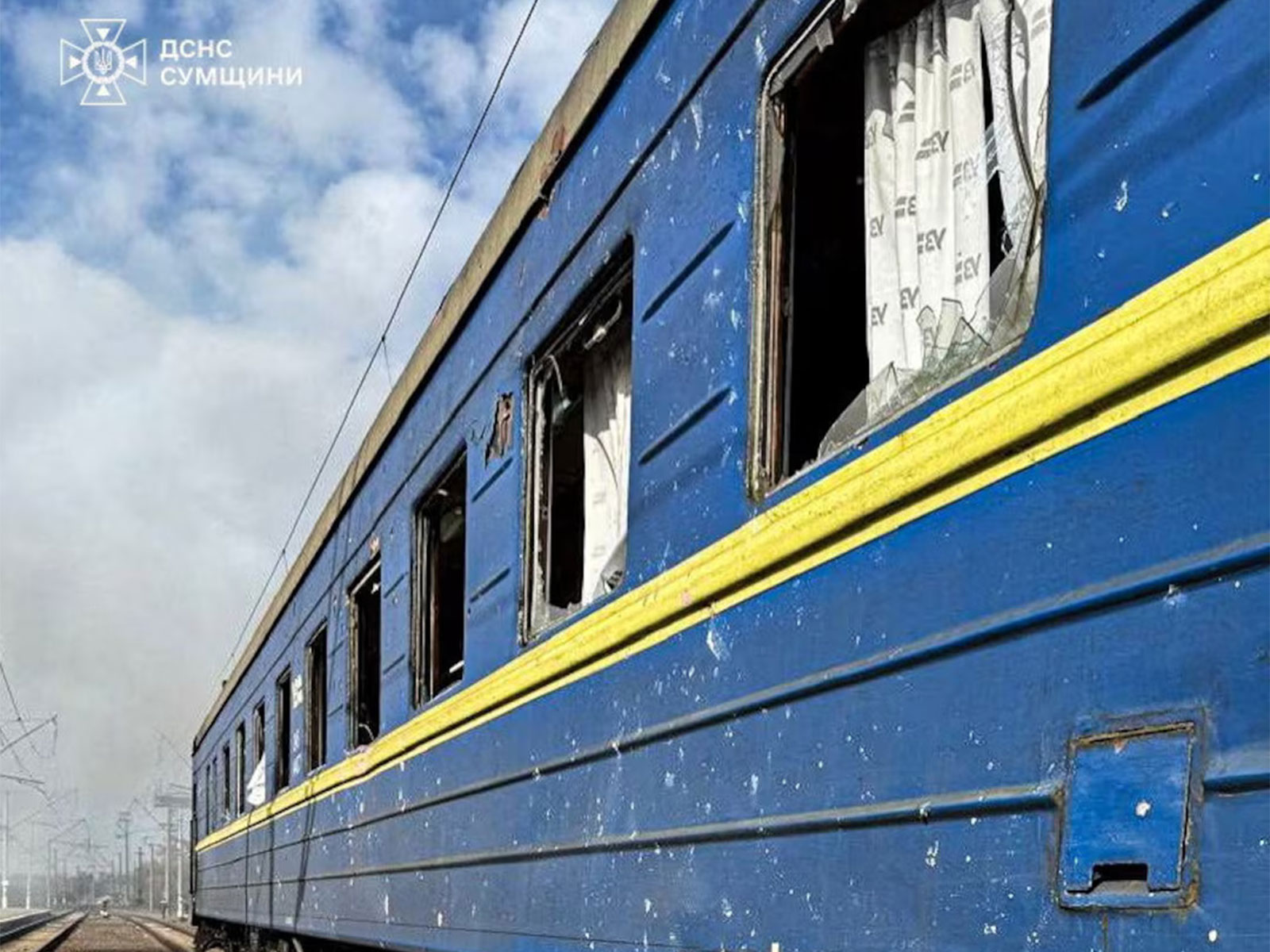 Train carriage damaged in a Russian drone strike remains on the tracks at the railway station. (Photo/Reuters) Train carriage damaged in a Russian drone strike remains on the tracks at the railway station. (Photo/Reuters)
