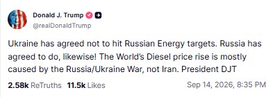 Trump claims Russia and Ukraine agreed to stop targeting energy sites; Zelenskyy&hellip;