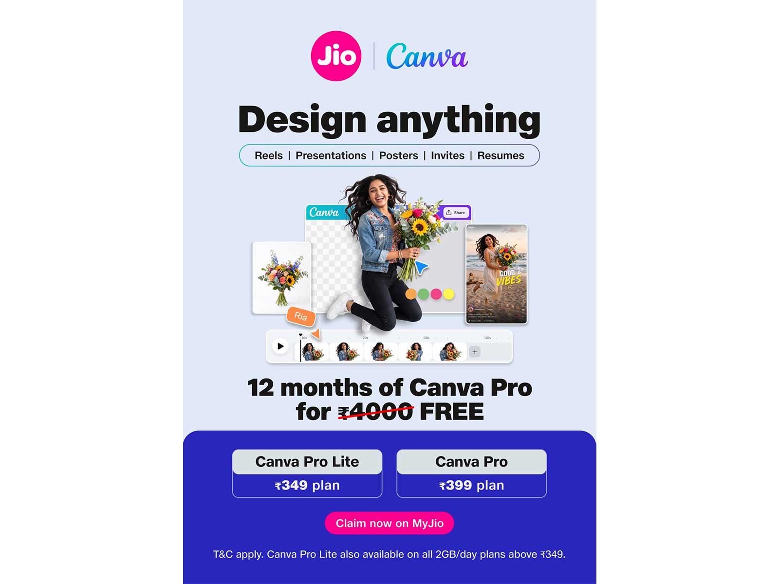 Jio, Canva partner to offer up to 12 months of Canva premium tools free to users. (Photo-Jio)