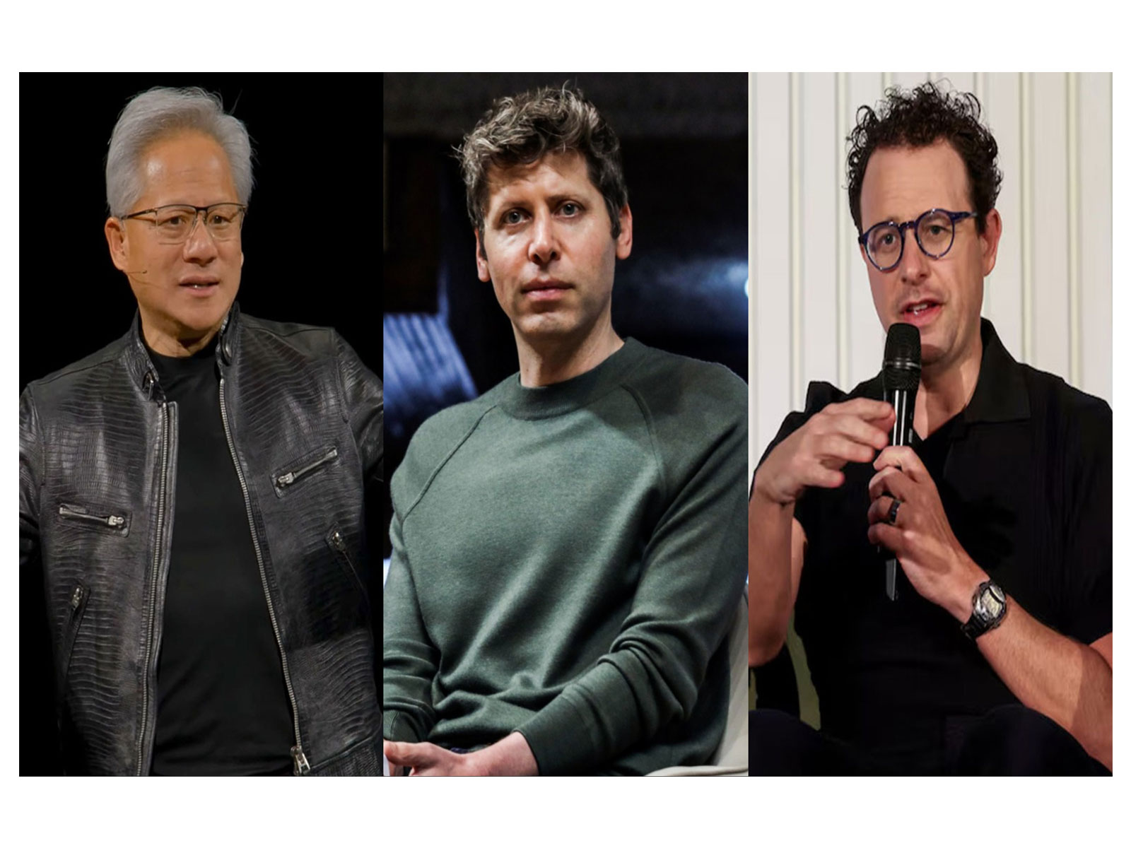 Nvidia CEO Jensen Huang (Photo/Nvidia), OpenAI CEO Sam Altman (File Photo/ANI) and Anthropic CEO Dario Amodei (Photo/Reuters)