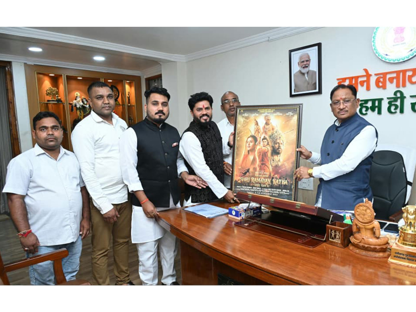  'Mahakavya Shri Ramayan Katha'  team with Chhattisgarh Chief Minister Vishnu Deo Sai (Image source: film team) 