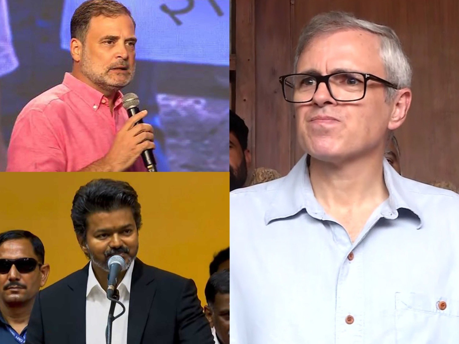 Lok Sabha LoP Rahul Gandhi, Tamil Nadu CM Vijay, Jammu and Kashmir CM Omar Abdullah (Photo/ANI)
