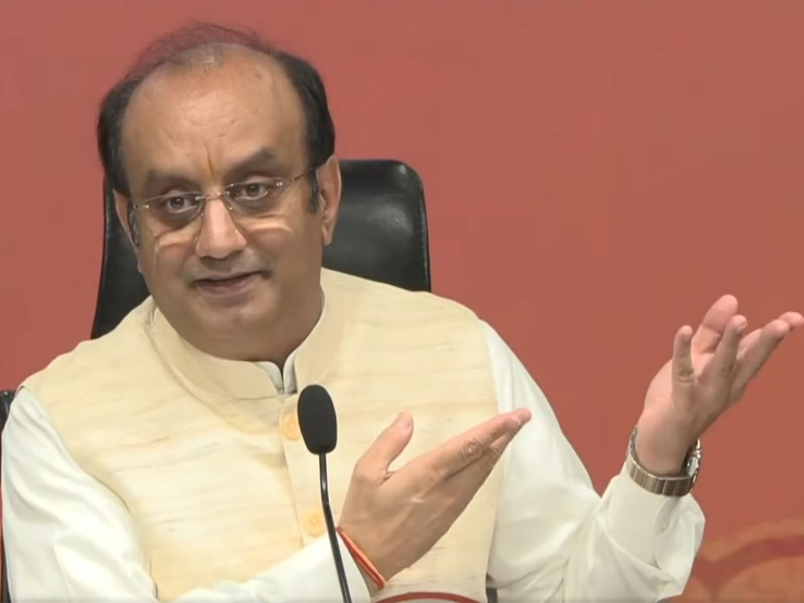 BJP National Spokesperson Sudhanshu Trivedi addresses a press conference at BJP headquarters in New Delhi (Photo/ANI)