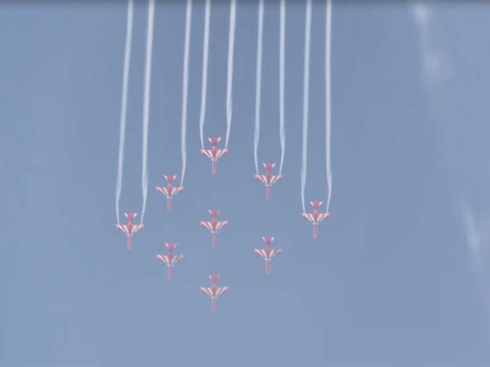 Airshow by Indian Air Force's Suryakiran Aerobatic Team in Meerut  (Photo/ANI)