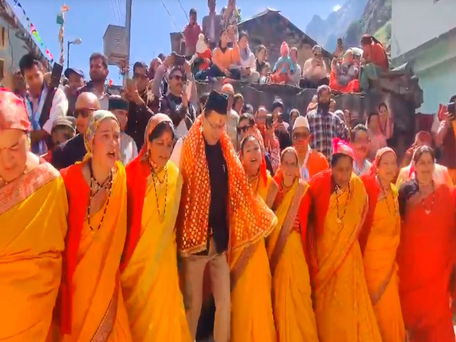 Uttarakhand Chief Minister Pushkar Singh Dhami on Sunday joined local women in a traditional Chachani dance at Bamani village  (Photo/ ANI)
