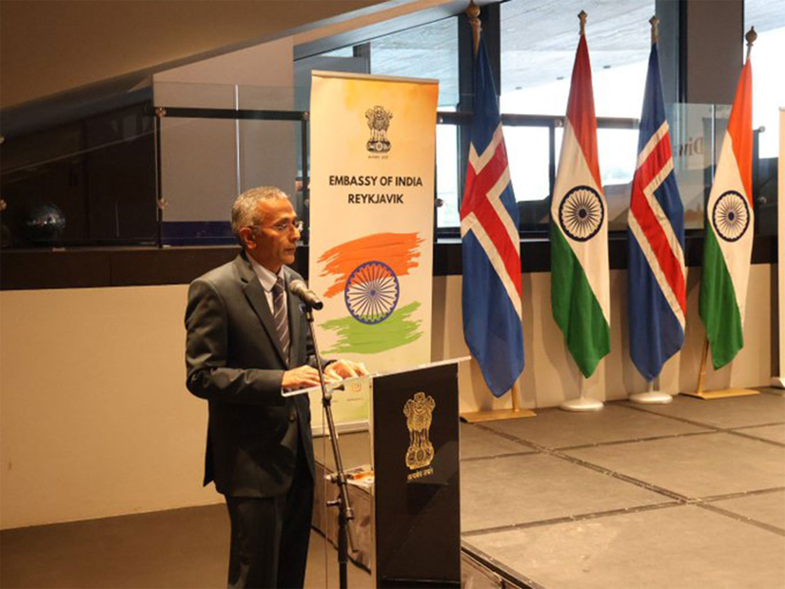 Indian Ambassador to Iceland R Ravindra addressing the Uttar Pradesh Diwas celebration at the Embassy of India in Reykjavik. (Photo: X/@indembiceland) Indian Ambassador to Iceland R Ravindra addressing the Uttar Pradesh Diwas celebration at the Embassy of India in Reykjavik. (Photo: X/@indembiceland)