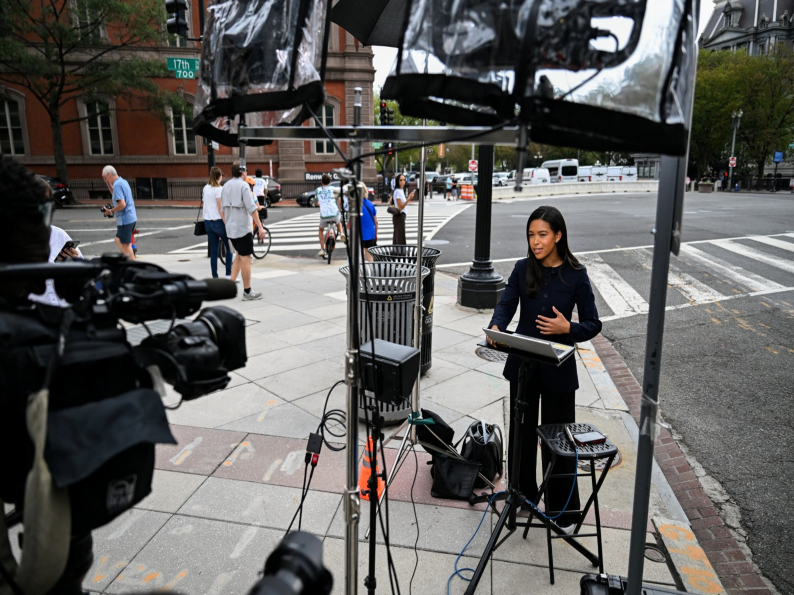 MS Now correspondent Akayla Gardner reports outside the White House grounds after President Donald Trump banned MS Now, CNN, and Politico (Photo/Reuters)