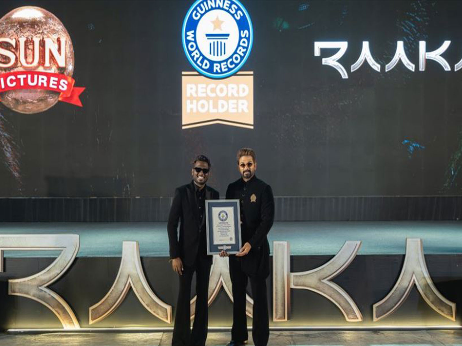 Allu Arjun and Atlee with Guinness World Records Certificate (Photo/X@SunPictures) Allu Arjun and Atlee with Guinness World Records Certificate (Photo/X@SunPictures)