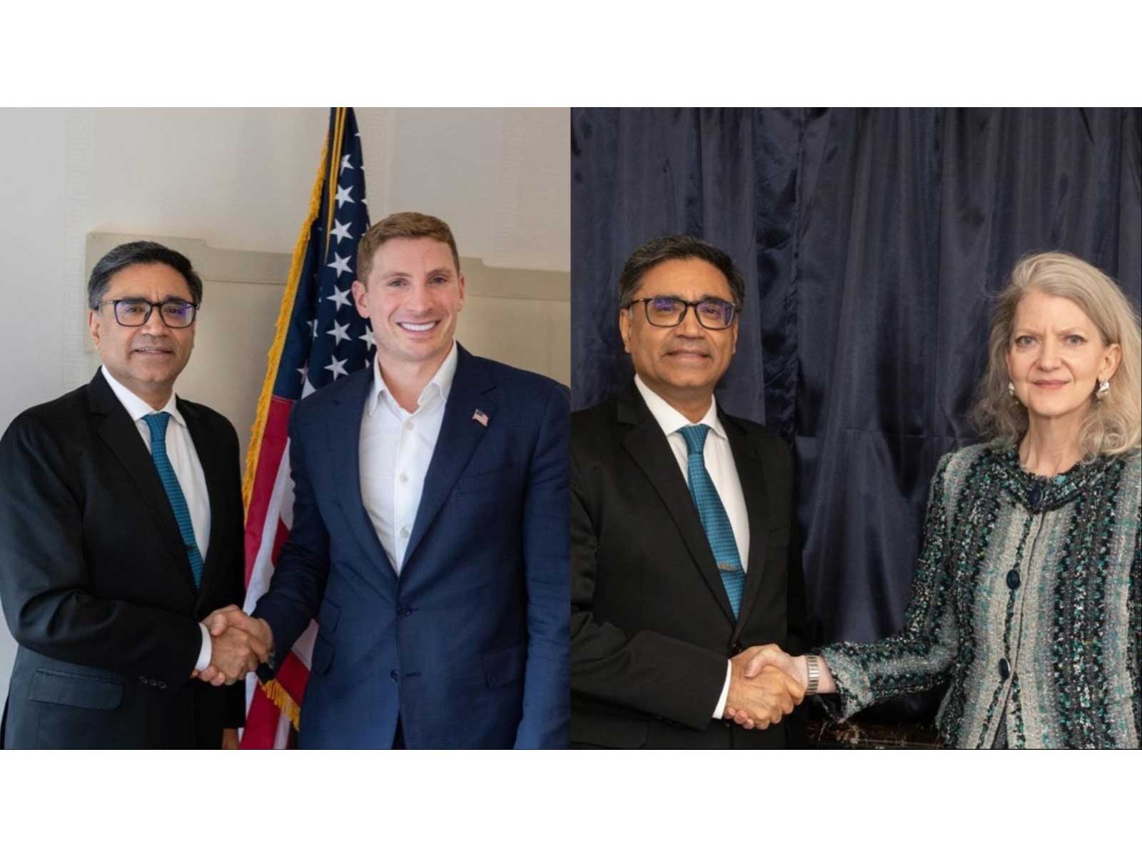 Foreign Secretary Vikram Misri with US Under Secretary of State for Economic Affairs Jacob Helberg (L) and Under Secretary of State for Political Affairs Allison Hooker (R) (Photo/X@MEAIndia)