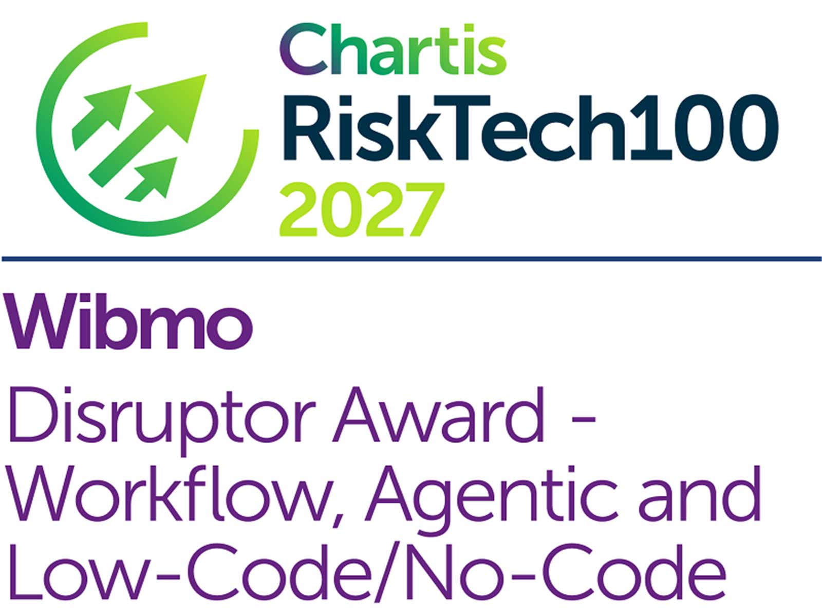 Chartis Disruptor Award presented to Wibmo for Workflow, Agentic AI and Low-Code/No-Code innovation under the Chartis RiskTech100® 2027 Chartis Disruptor Award presented to Wibmo for Workflow, Agentic AI and Low-Code/No-Code innovation under the Chartis RiskTech100® 2027
