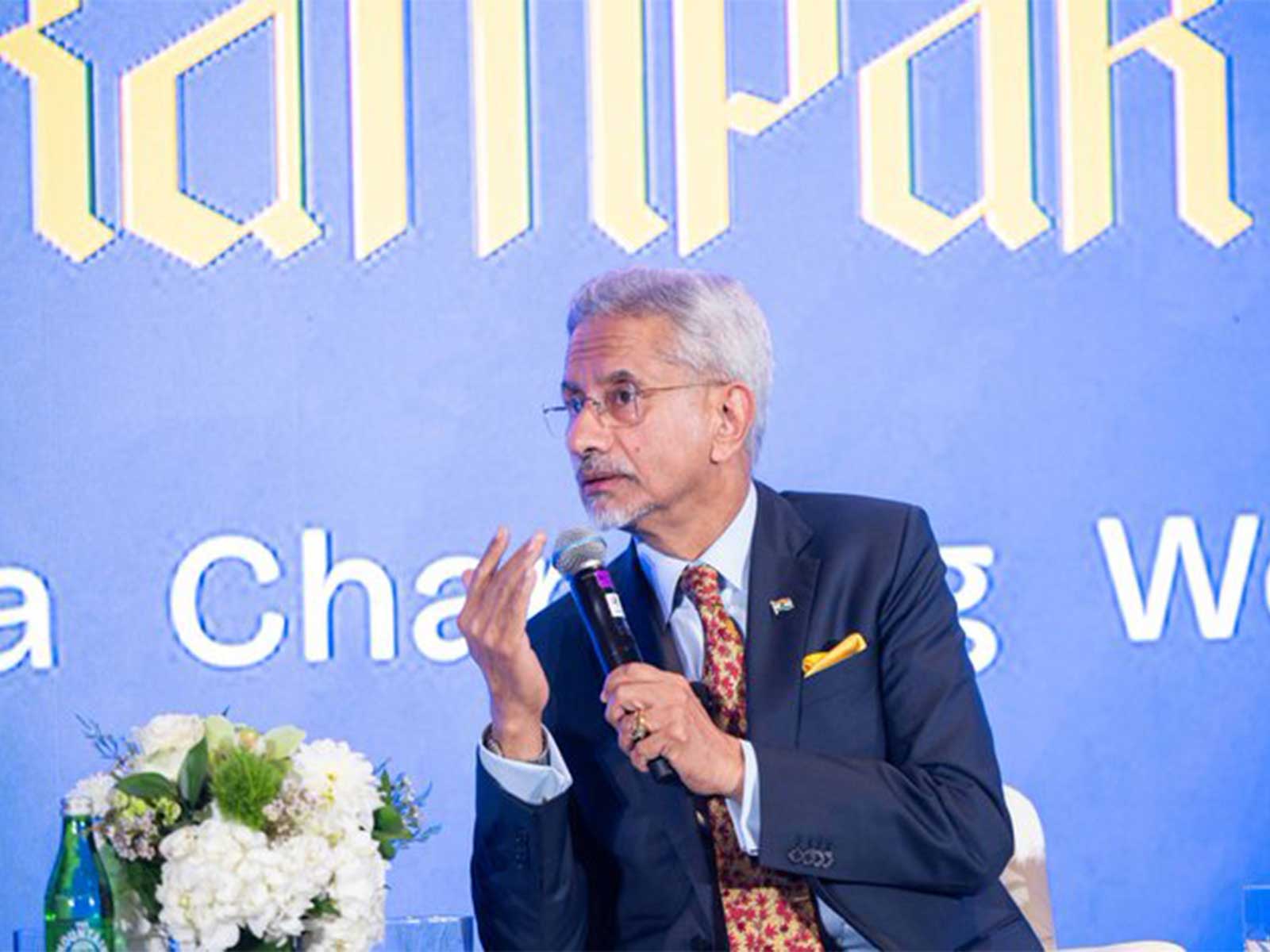 External Affairs Minister S Jaishankar addressing a ministerial session titled ‘Ruptures & Ramparts: Building Bridges for a Changing World’ on the sidelines of the 81st session of the UN General Assembly in New York. (Photo: X/@DrSJaishankar)