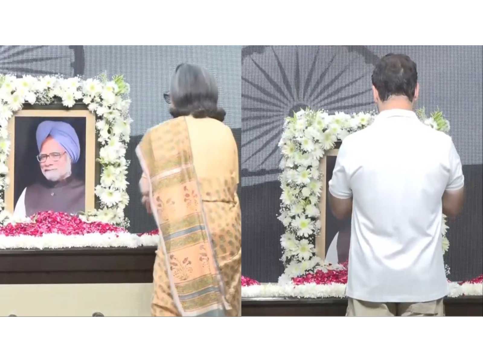 Rahul Gandhi, Sonia Gandhi pay tribute to former PM Manmohan Singh on birth anniversary at AICC office (Photo/ANI) Rahul Gandhi, Sonia Gandhi pay tribute to former PM Manmohan Singh on birth anniversary at AICC office (Photo/ANI)