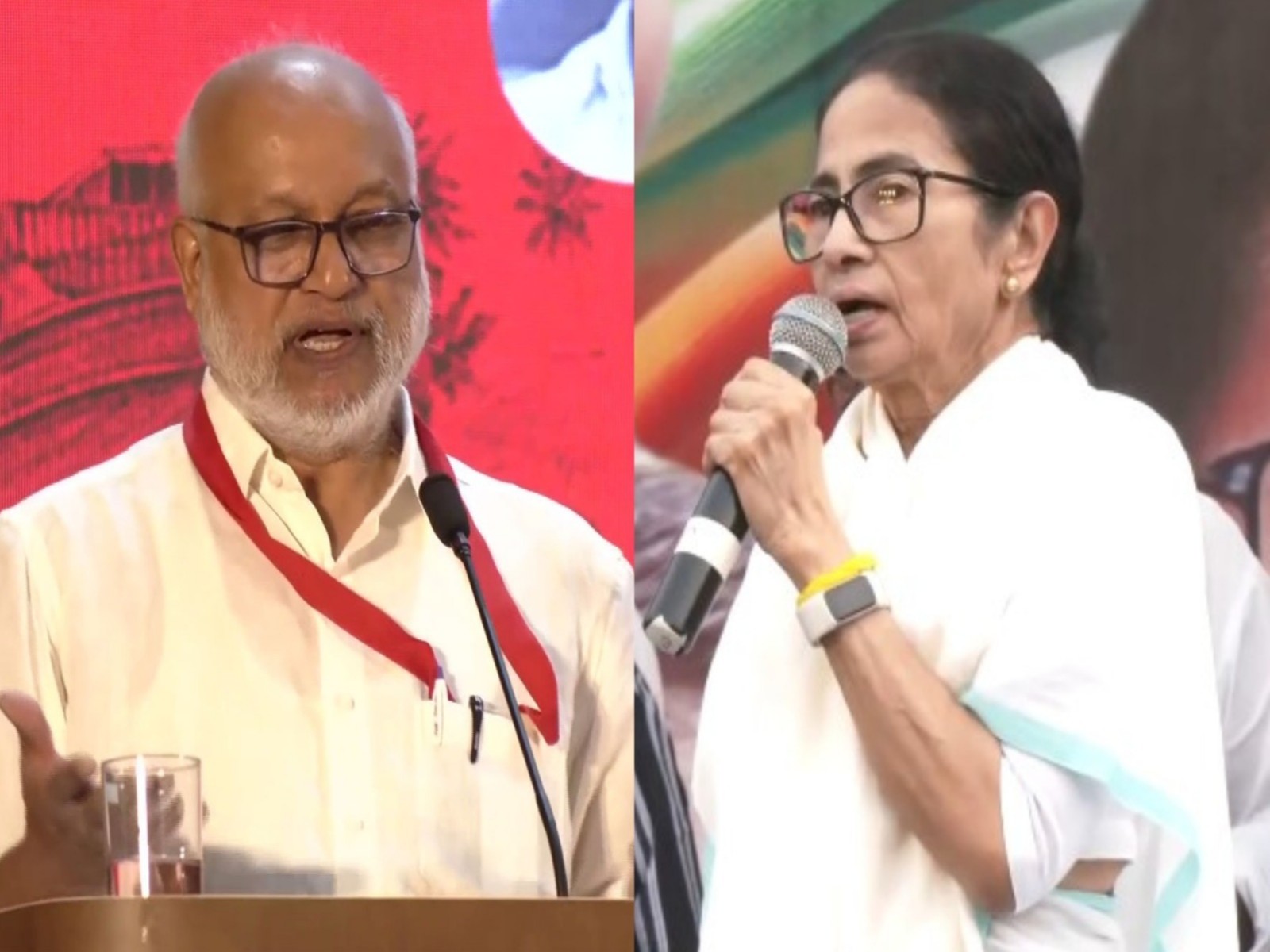 CPI(M) General Secretary MA Baby (L) and former West Bengal CM Mamata Banerjee (R) (Photo/ANI)