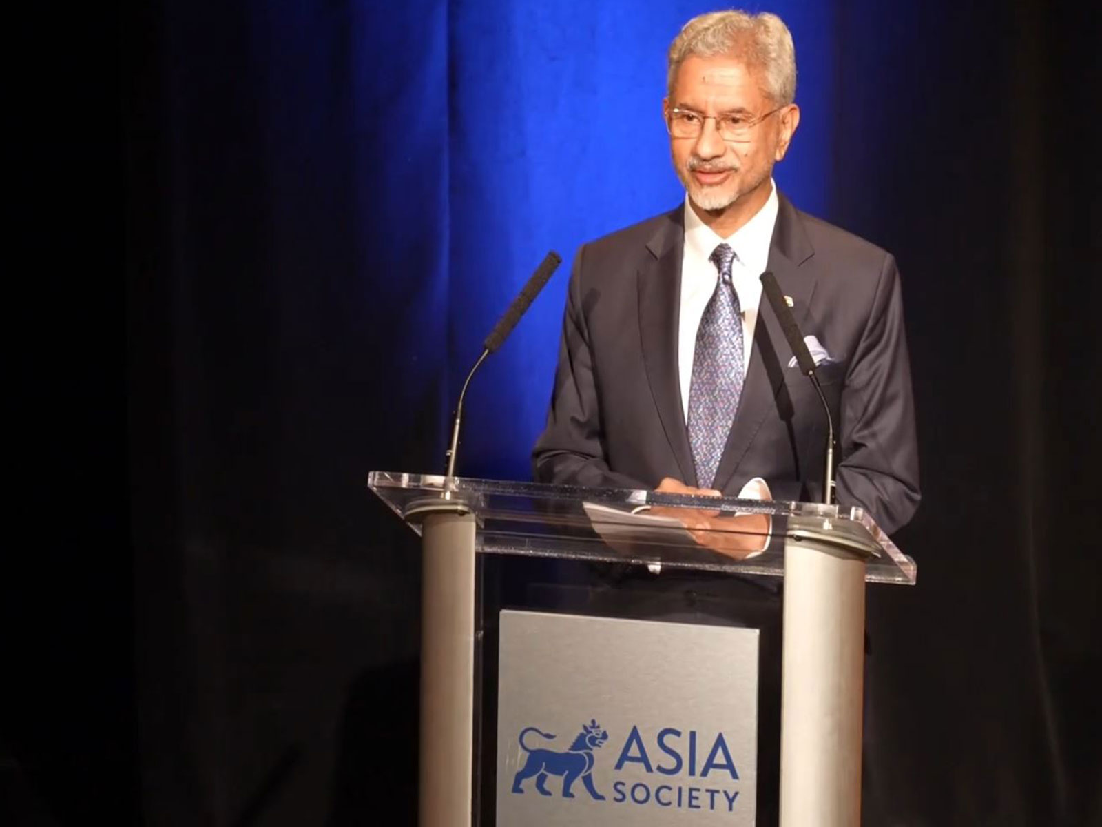 External Affairs Minister S Jaishankar speaks during an event organised by the Asia Society in New York. (Photo/ANI)
