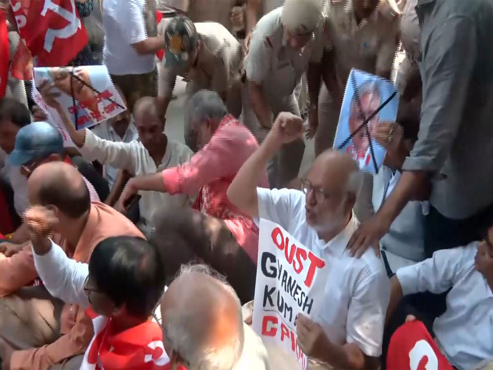 CPI(M) General Secretary MA Baby detained during Left parties’ protest against CEC (Photo/ ANI) CPI(M) General Secretary MA Baby detained during Left parties’ protest against CEC (Photo/ ANI)