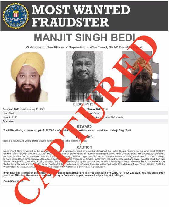 FBI Director Kash Patel Announces Alleged Fraudster Manjit Singh Bedi Nabbed In India