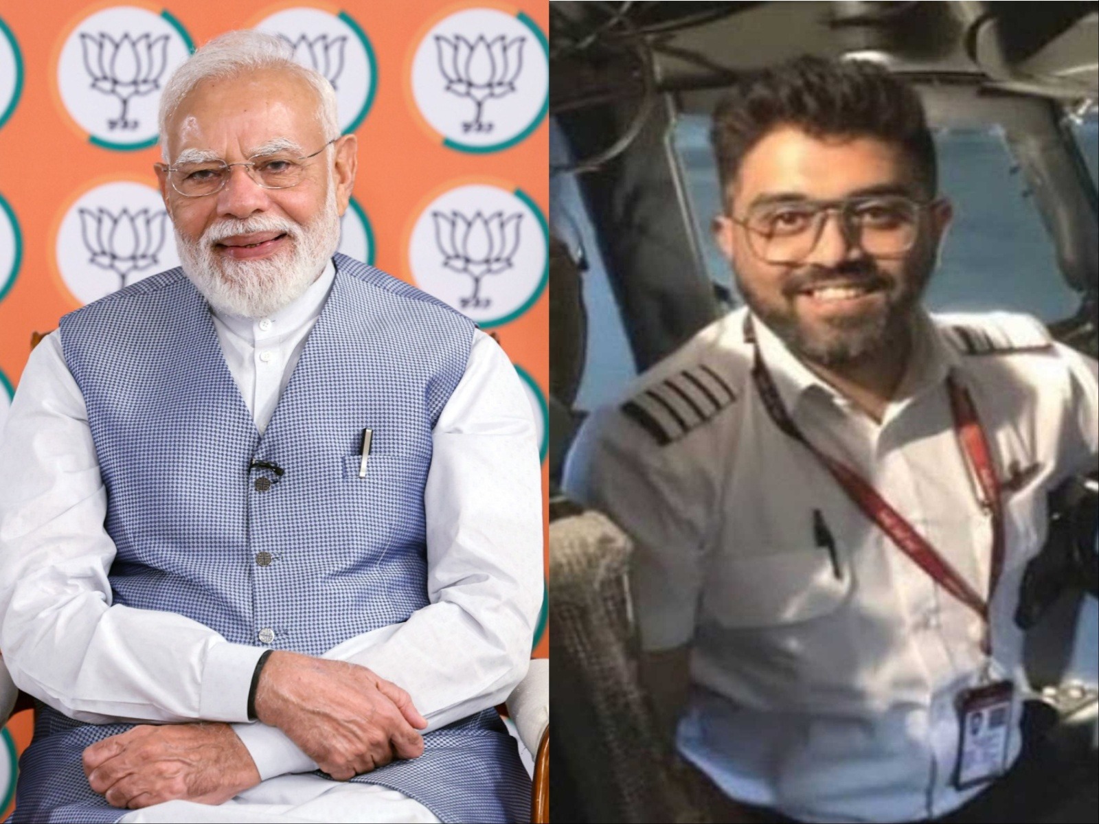 PM Modi (File Photo/ANI) and Indian pilot Captain Smit Machchhar (Photo: @indemtel)
