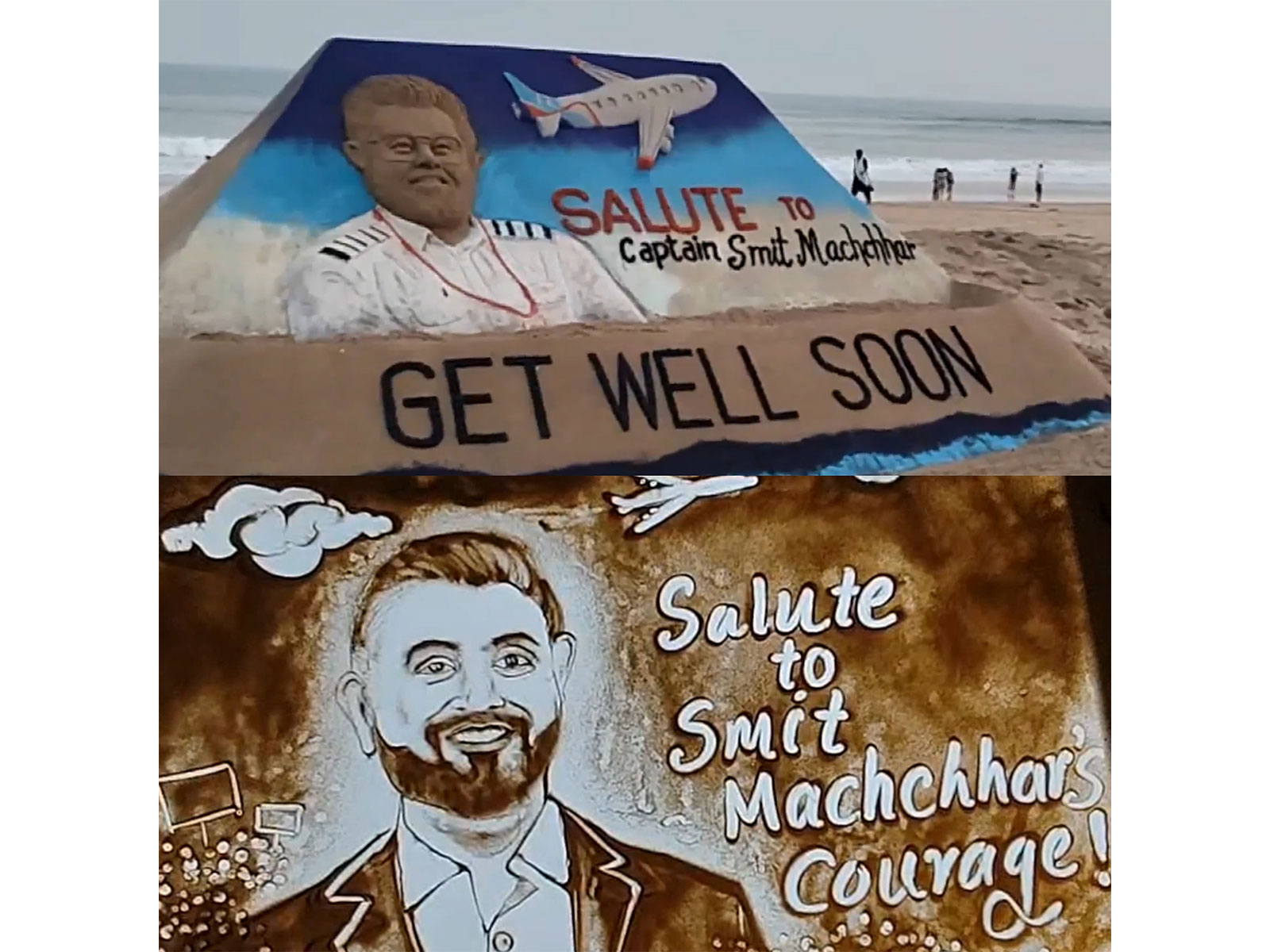 Sand arts in honour of Captain Smit Machchhar (Photo/ANI) Sand arts in honour of Captain Smit Machchhar (Photo/ANI)
