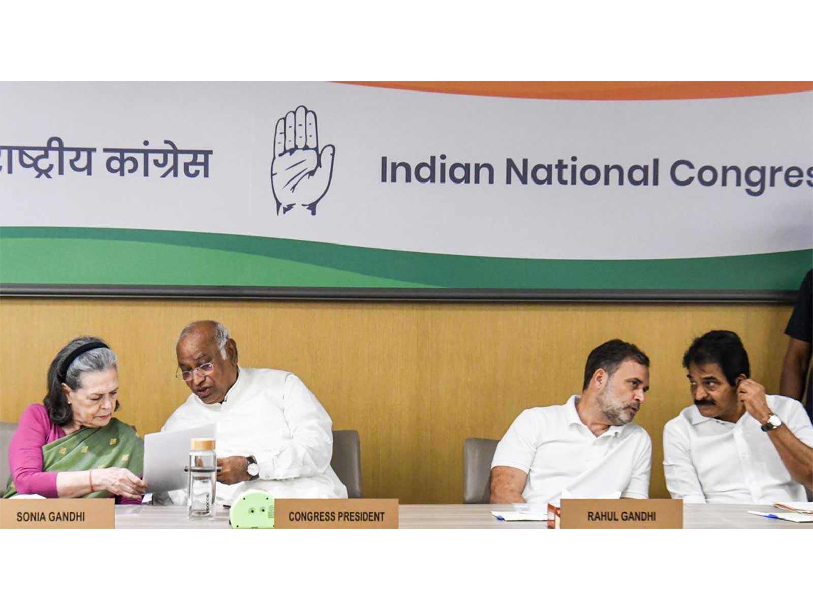 Sonia Gandhi, Congress chief Mallikarjun Kharge, LoP in Lok Sabha Rahul Gandhi and Gen Secy (O) KC Venugopal (File Photo/ANI)