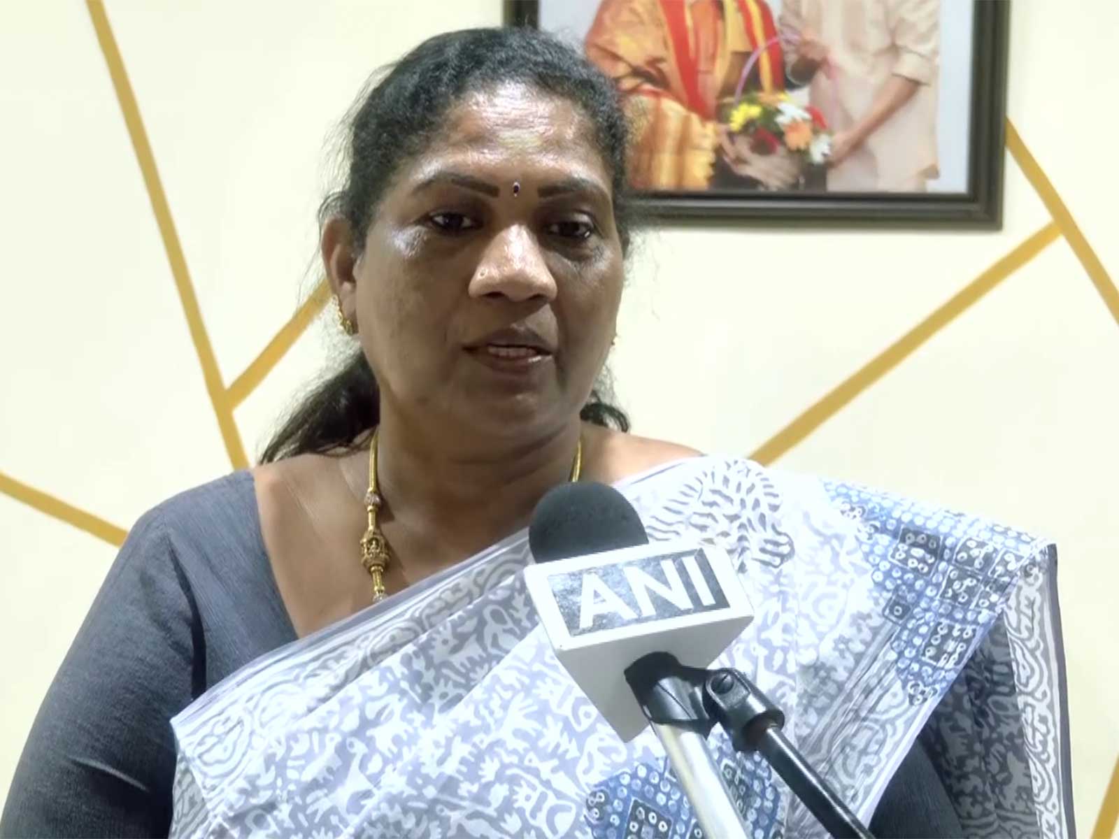 Tamilaga Vettri Kazhagam (TVK) Dharapuram candidate V Sathyabama (Photo/ANI) Tamilaga Vettri Kazhagam (TVK) Dharapuram candidate V Sathyabama (Photo/ANI)