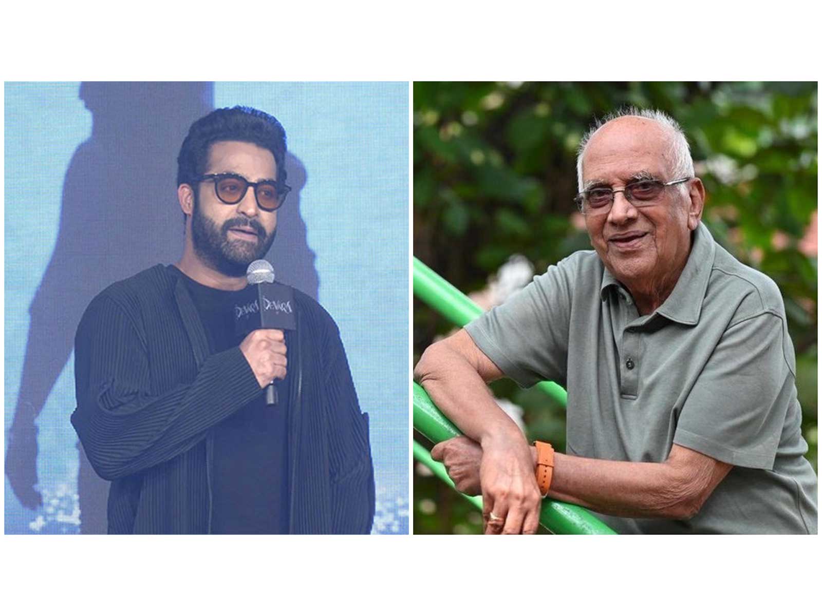 Jr NTR (L) Singeetam Srinivasa Rao (R) (Photos/ANI/@@VyjayanthiFilms) Jr NTR (L) Singeetam Srinivasa Rao (R) (Photos/ANI/@@VyjayanthiFilms)