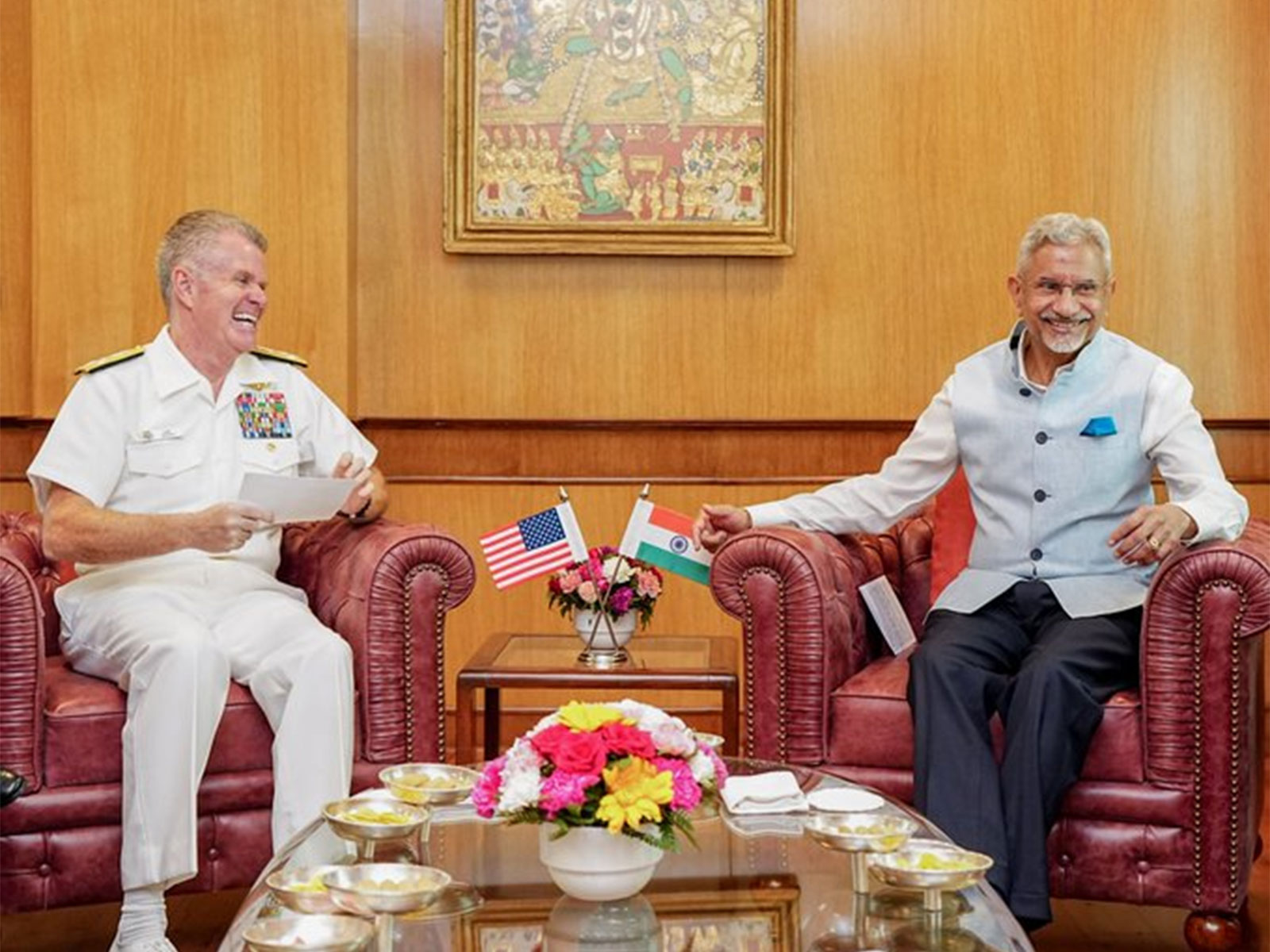 External Affairs Minister S Jaishankar meeting with the Commander of the United States Pacific Command, Admiral Samuel J. Paparo, in New Delhi. (Photo: X/@DrSJaishankar) External Affairs Minister S Jaishankar meeting with the Commander of the United States Pacific Command, Admiral Samuel J. Paparo, in New Delhi. (Photo: X/@DrSJaishankar)