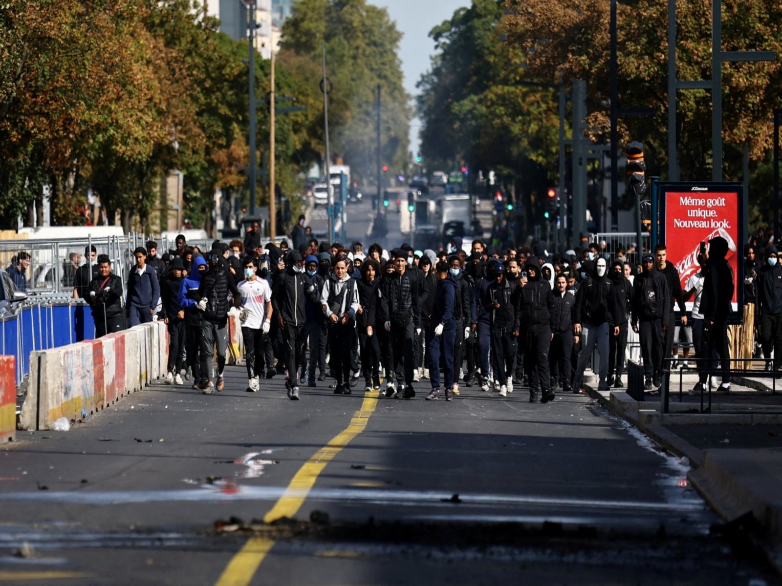 Protest by high school students near the Lycee Berthelot (Photo/Reuters)