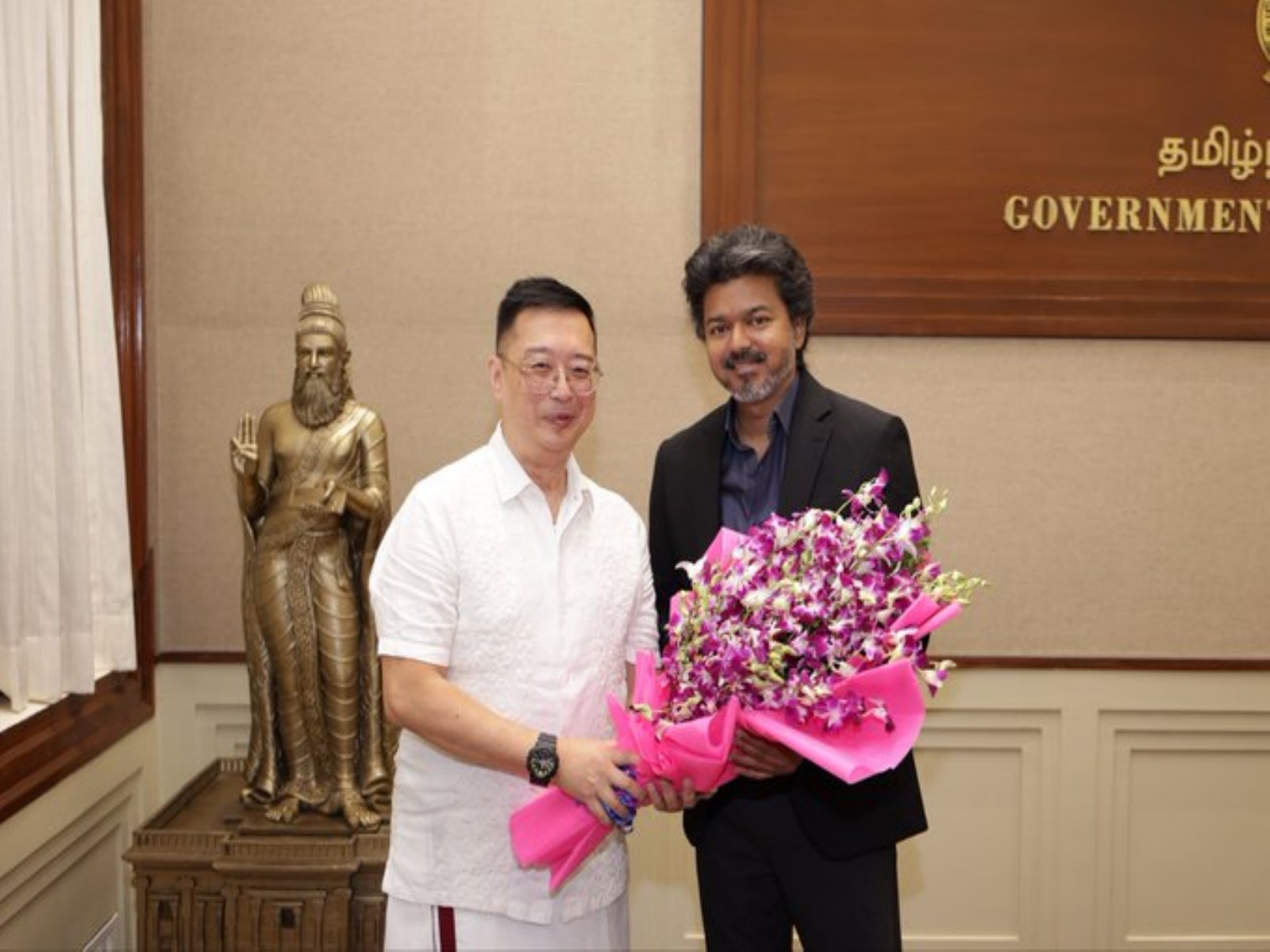 Singapore High Commissioner Simon Wong meets Tamil Nadu CM Vijay (Photo/X/@SGinIndia)