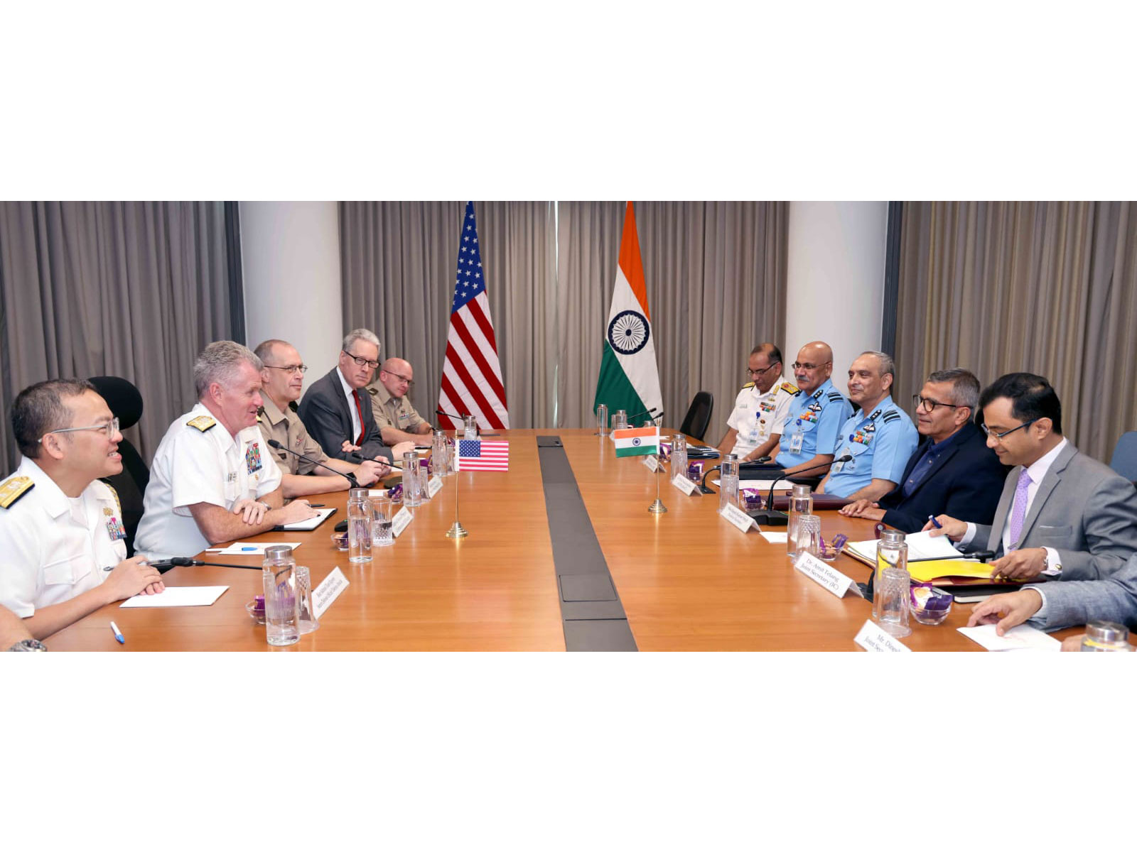 Defence Secretary Rajesh Kumar Singh and US Indo-Pacific Commander Admiral Samuel Paparo during their meeting in New Delhi. (Photo: X/@SpokespersonMoD)