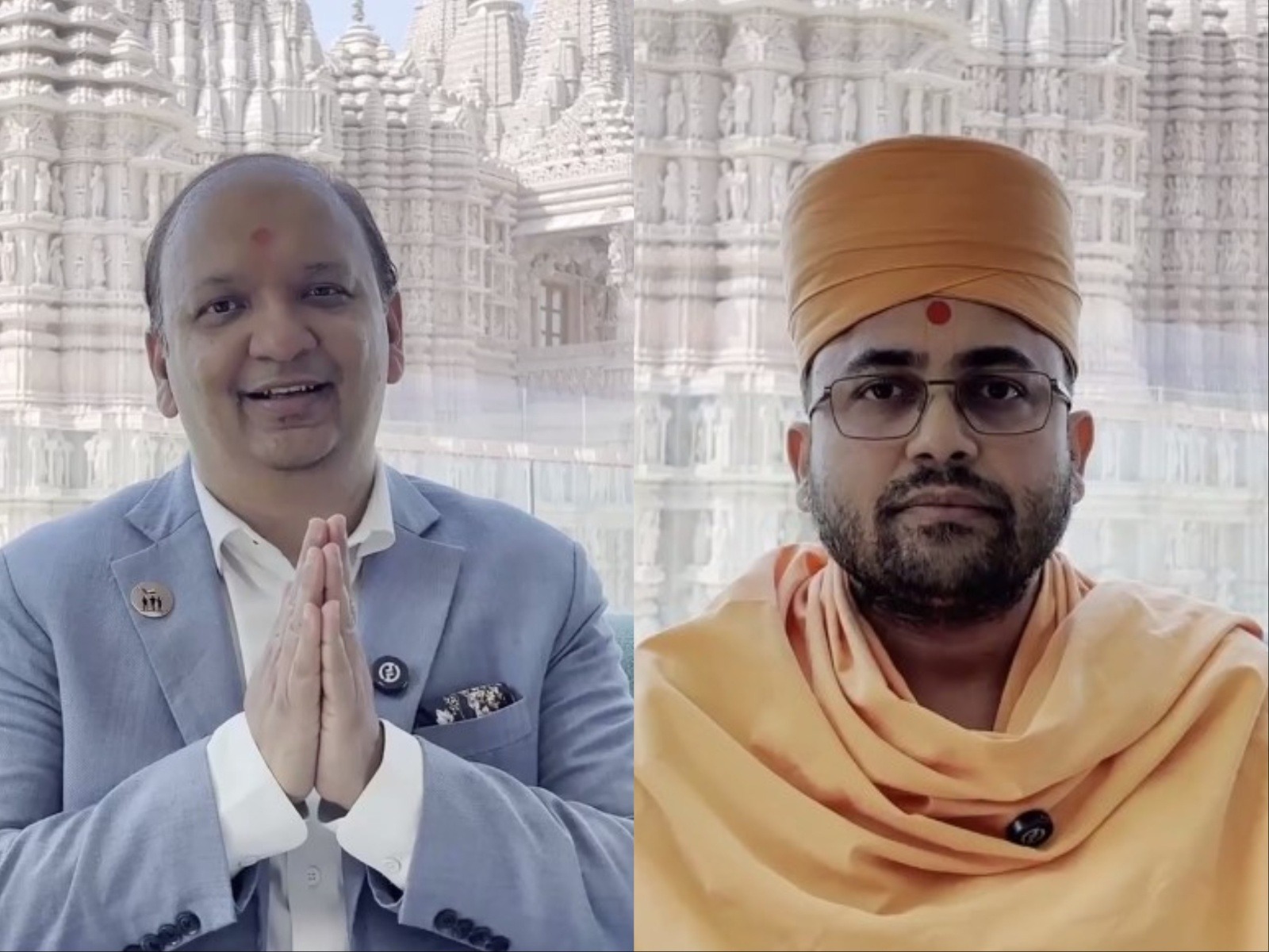 BAPS Hindu Mandir Director Pranav Desai and Priest Pujya Anantnayandas Swami (Photos/ANI)
