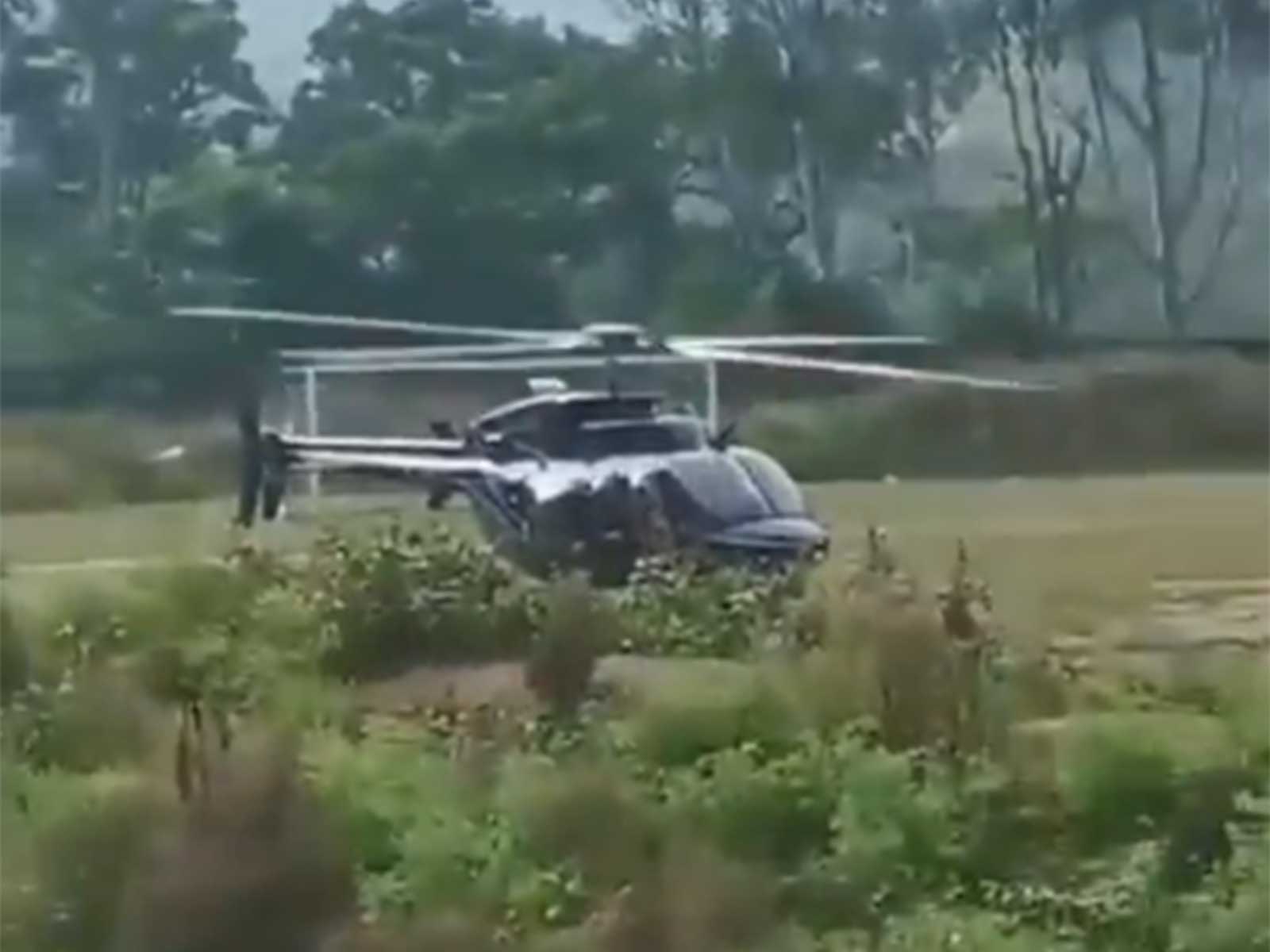 Helicopter makes emergency landing at Agastyamuni sports ground in Rudraprayag (Photo/ANI)