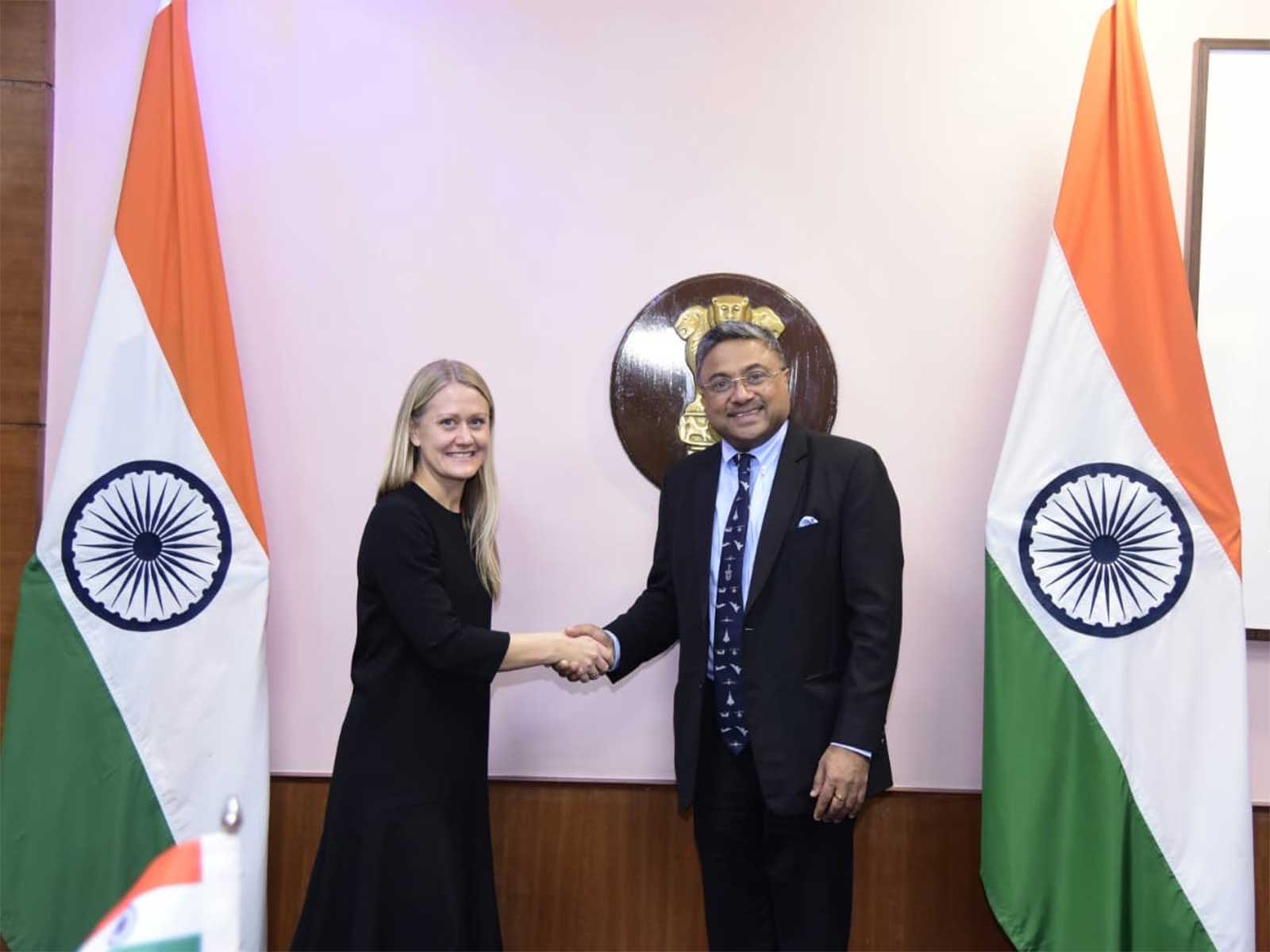 Secretary (West) in the Ministry of External Affairs (MEA), Sibi George, received Norway's State Secretary Astrid Bergmål in New Delhi (Photo/X@MEAIndia)