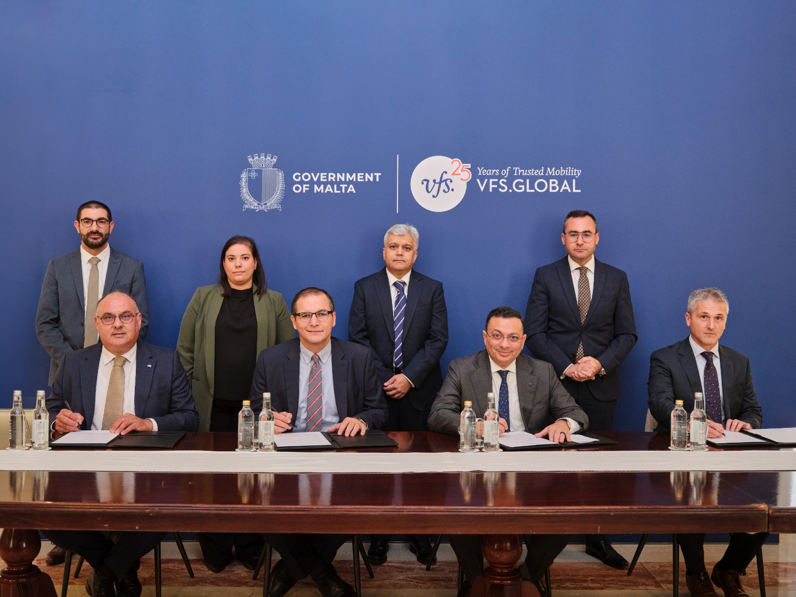 Carlos Tabone-Permanent Secy-Govt of Malta; (seated) Pierre Fenech, CEO, Institute of Tourism Studies; Chirelle Sciberra-Dir Consular Services Govt of Malta; (seated) Christopher Cutajar-Permanent Secy- Foreign Ministry Govt of Malta; Jiten Vyas-Chief Commercial Officer VFS Global; (seated) Zubin Karkaria-Founder & CEO-VFS Global; Ronald Mizzi-Permanent Secy Ministry of Infrastructure Govt of Malta; (seated) Col. Edric Zahra-CEO Identità (Photo/Courtesy VFS Global) Carlos Tabone-Permanent Secy-Govt of Malta; (seated) Pierre Fenech, CEO, Institute of Tourism Studies; Chirelle Sciberra-Dir Consular Services Govt of Malta; (seated) Christopher Cutajar-Permanent Secy- Foreign Ministry Govt of Malta; Jiten Vyas-Chief Commercial Officer VFS Global; (seated) Zubin Karkaria-Founder & CEO-VFS Global; Ronald Mizzi-Permanent Secy Ministry of Infrastructure Govt of Malta; (seated) Col. Edric Zahra-CEO Identità (Photo/Courtesy VFS Global)