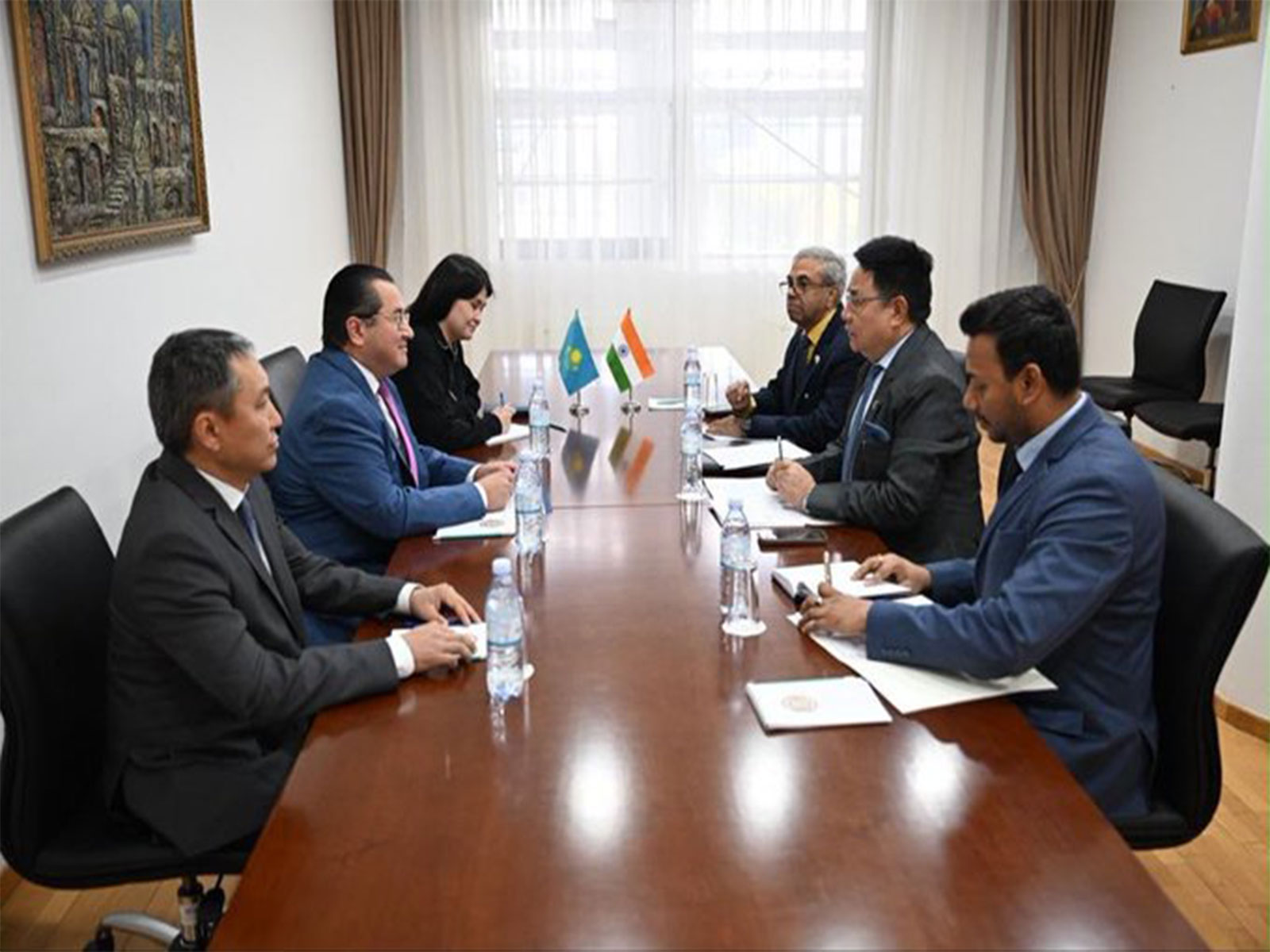 India's Ambassador to Kazakhstan, Y K Sailas Thangal, meeting with Kazakhstan's Deputy Foreign Minister Arman Issagaliyev in Kazakhstan. (Photo: X/@indembastana)