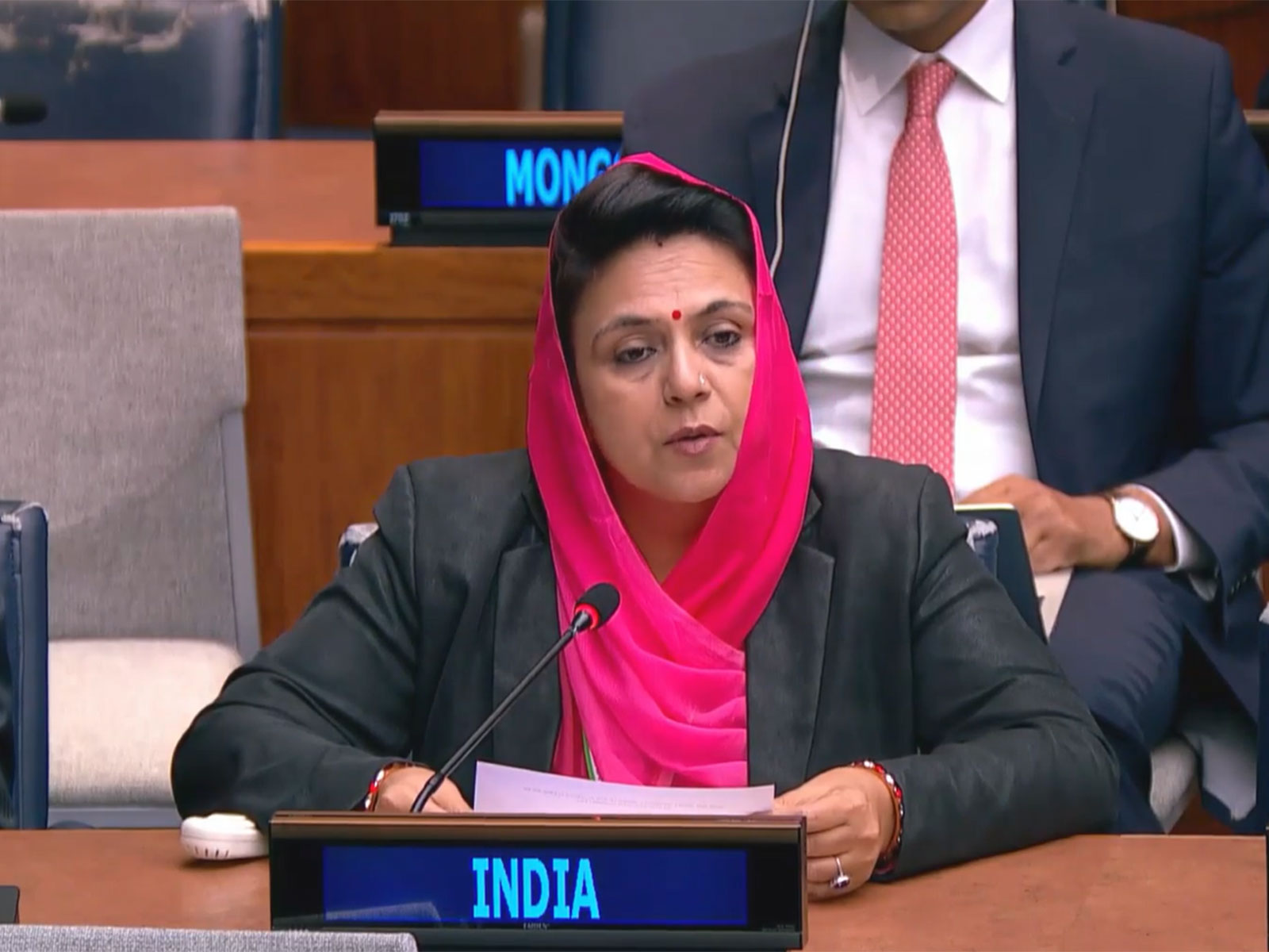 MP Mahima Kumari Mewar representing India during a discussion on 'Decolonisation' in the UN General Assembly's Fourth Committee (Photo/X/@IndiaUNNewYork) MP Mahima Kumari Mewar representing India during a discussion on 'Decolonisation' in the UN General Assembly's Fourth Committee (Photo/X/@IndiaUNNewYork)