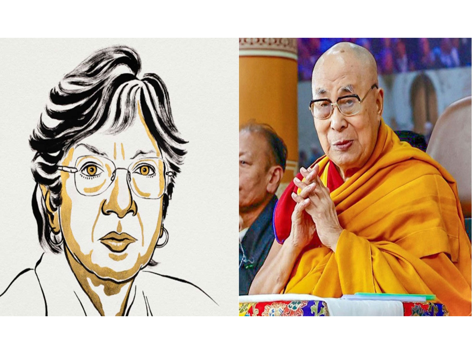 Indian-origin South African jurist and human rights pioneer Navanethem “Navi” Pillay (L) Tibetan spiritual leader the 14th Dalai Lama (R) (Photo/ANI,X@NobelPrize)